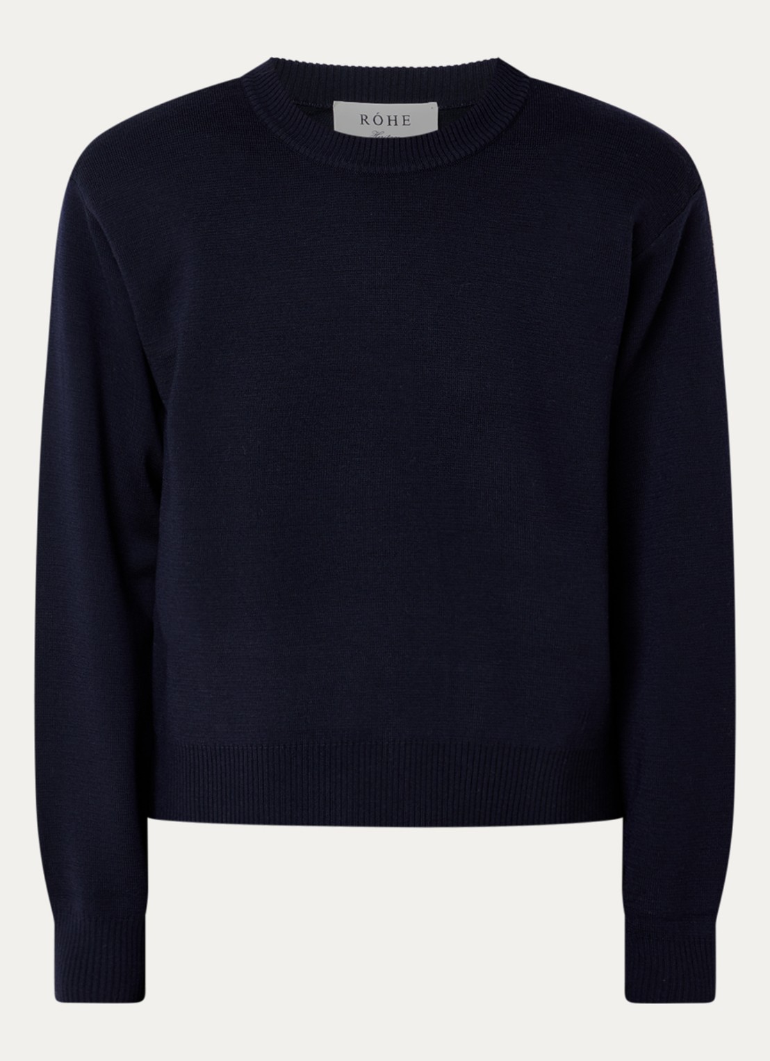 Róhe Fijngebreide trui van merinowol - voorkant donkerblauw