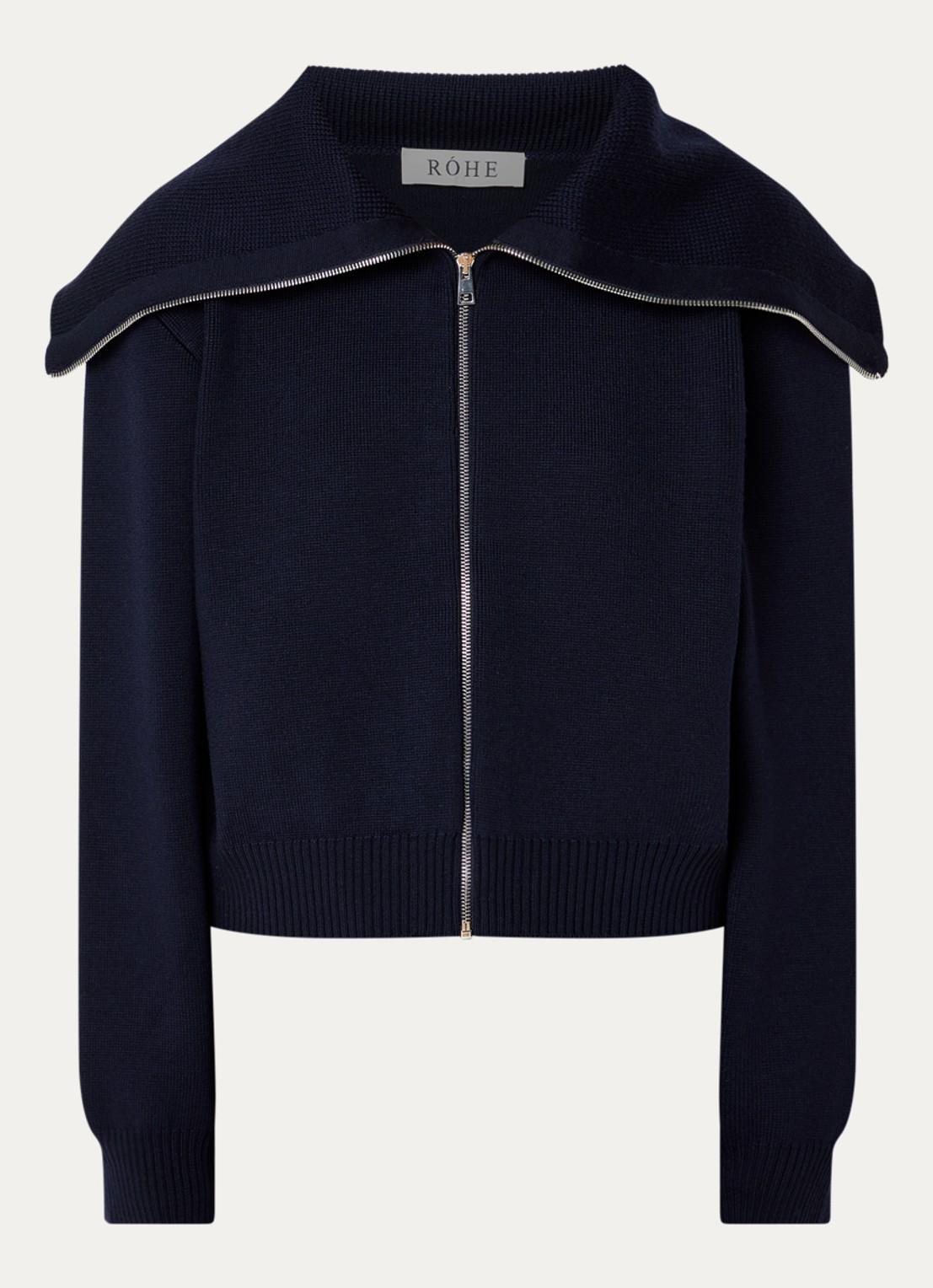 Róhe Grofgebreid vest van wol - voorkant donkerblauw