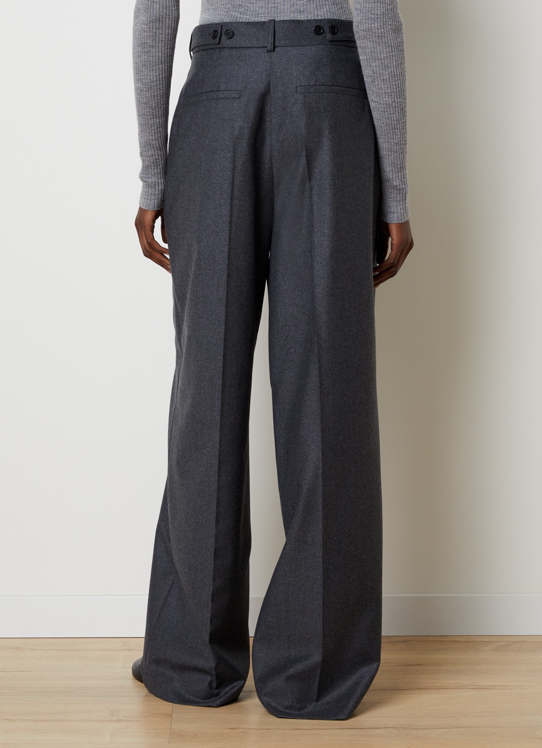 Róhe High waist wide fit pantalon met steekzakken - achterkant 3 donkergrijs