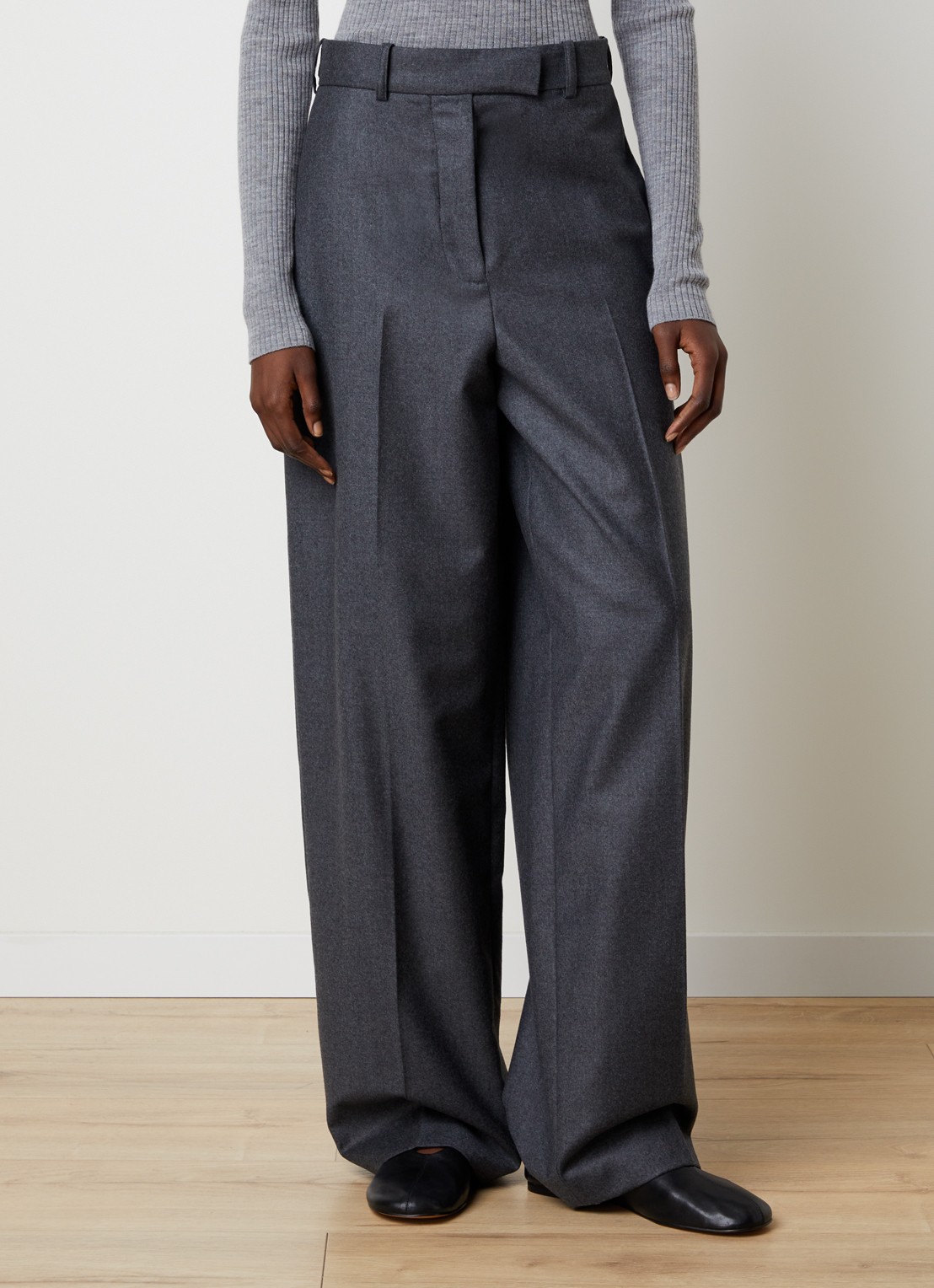 Róhe High waist wide fit pantalon met steekzakken - detail donkergrijs