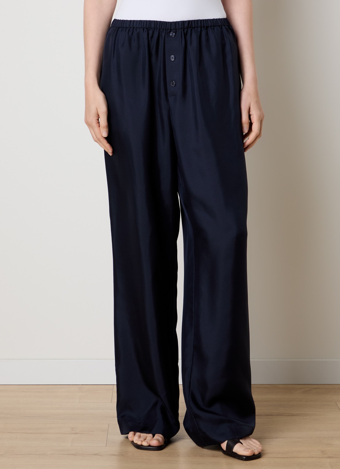 Róhe High waist wide fit pantalon van zijde - detail 4 donkerblauw