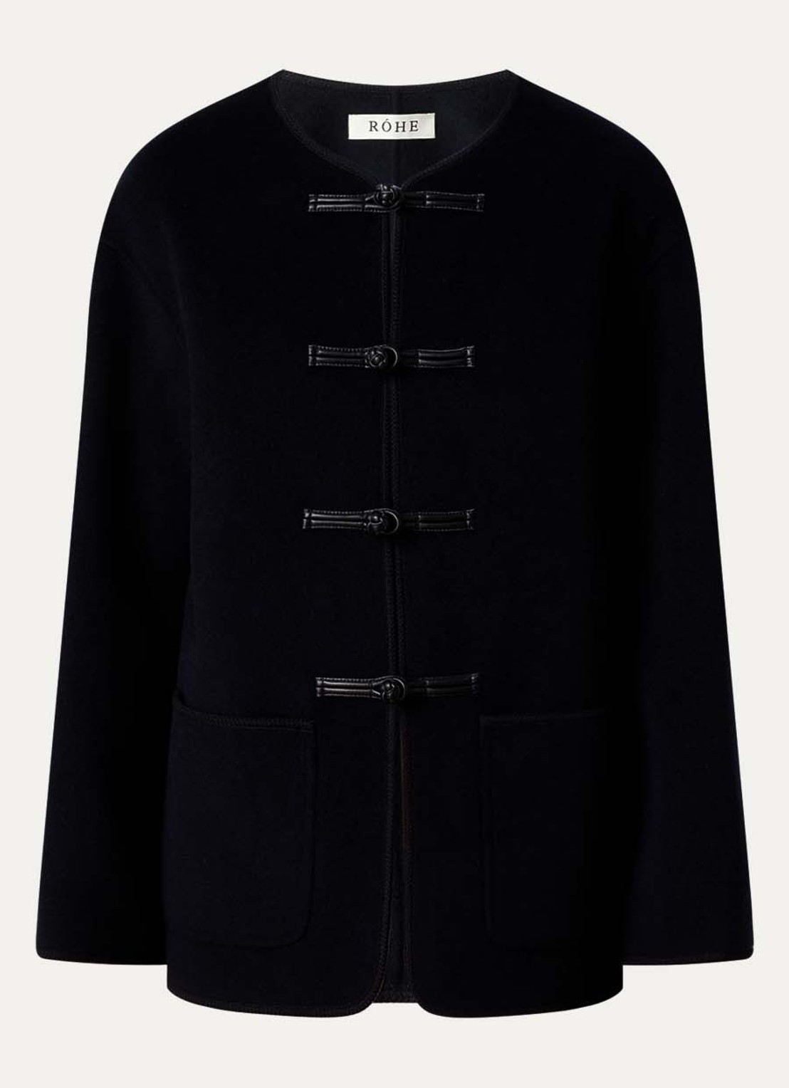 Róhe Marie jack van wol met opgestikte zakken - voorkant donkerblauw