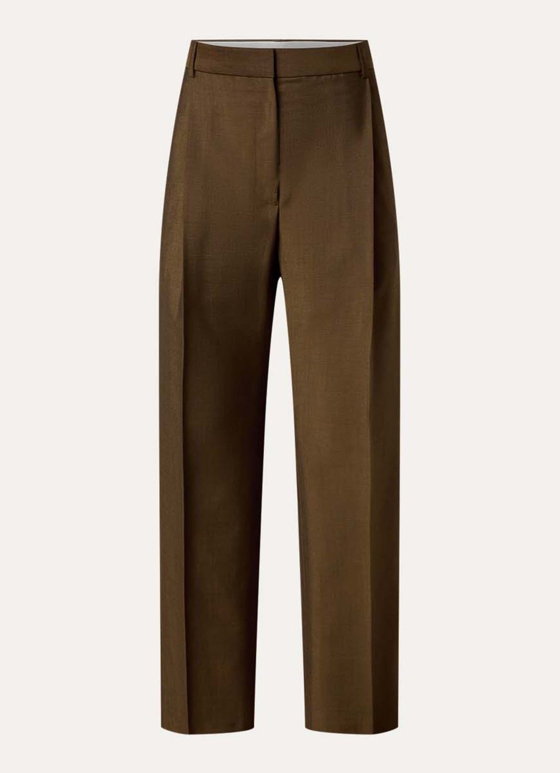 Róhe Mid waist straight fit pantalon in wolblend met persplooi - voorkant 4 roestbruin