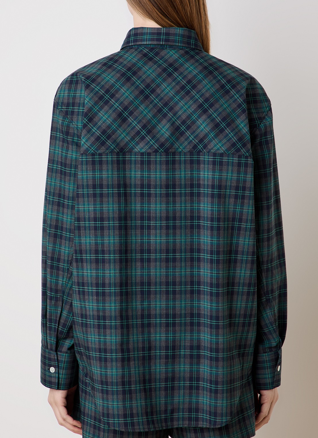 Róhe Oversized blouse in wolblend met ruitdessin - achterkant 3 donkergroen