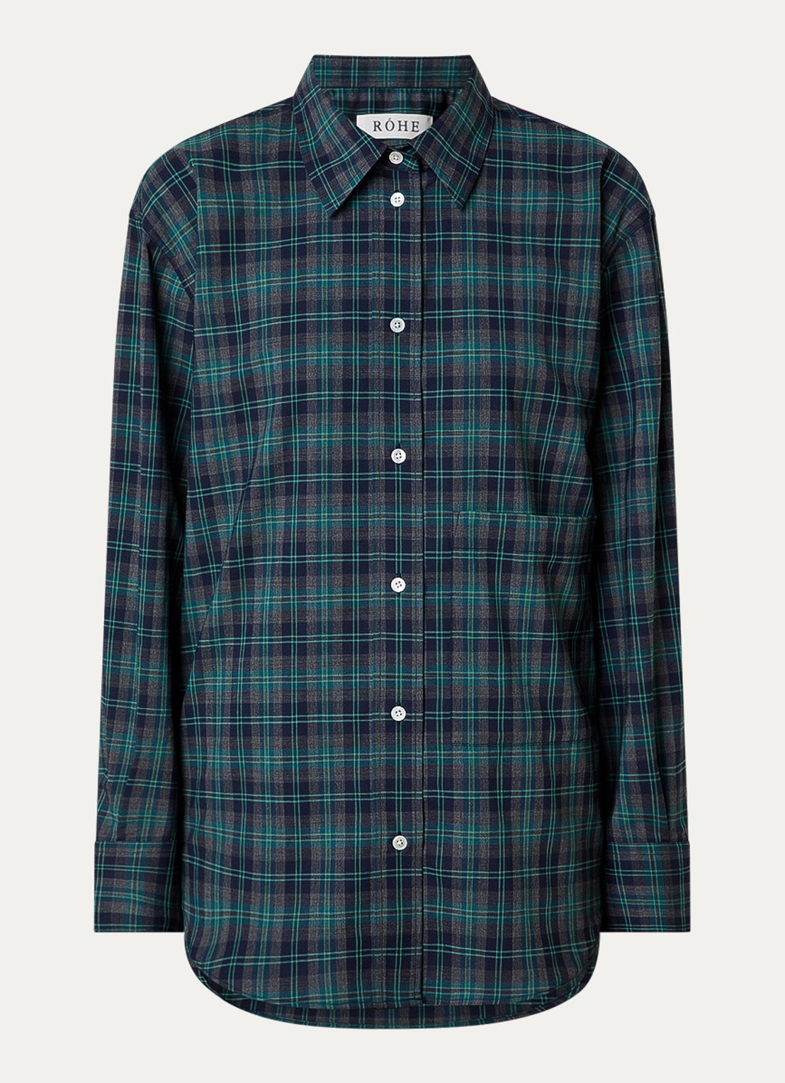 Róhe Oversized blouse in wolblend met ruitdessin - voorkant 4 donkergroen