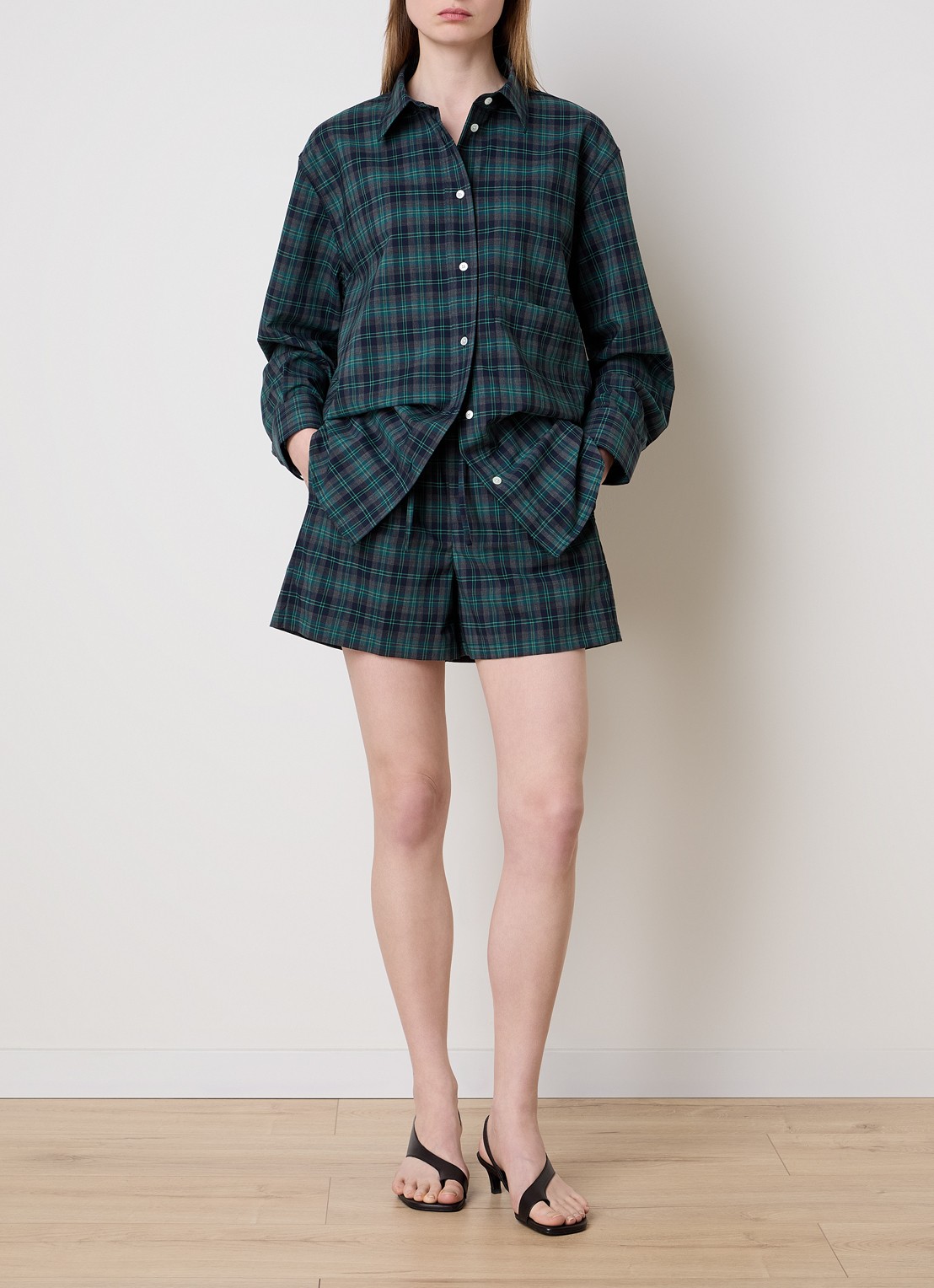 Róhe Oversized blouse in wolblend met ruitdessin - voorkant 5 donkergroen