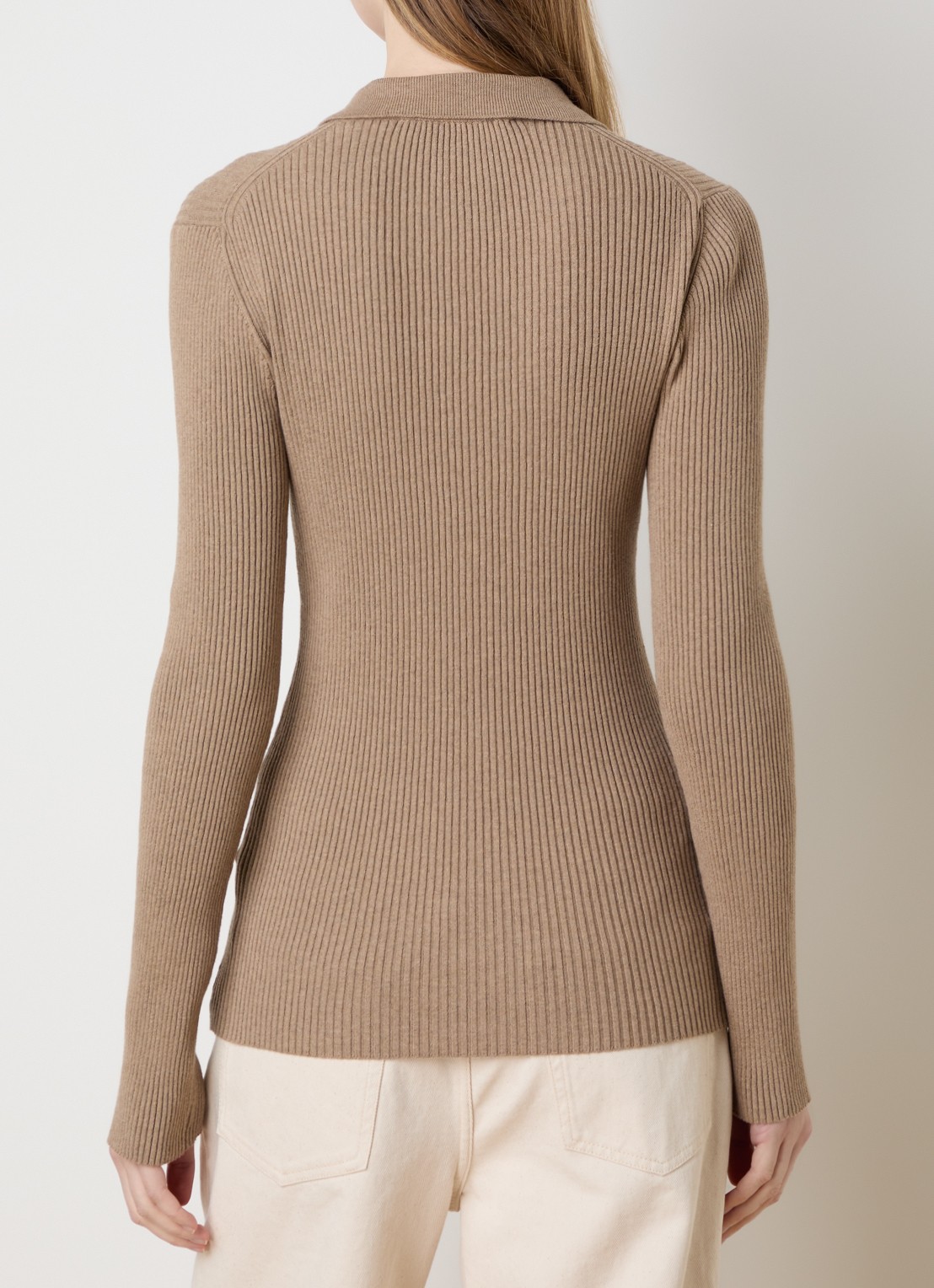 Róhe Ribgebreid vest met kraag - achterkant 3 beige