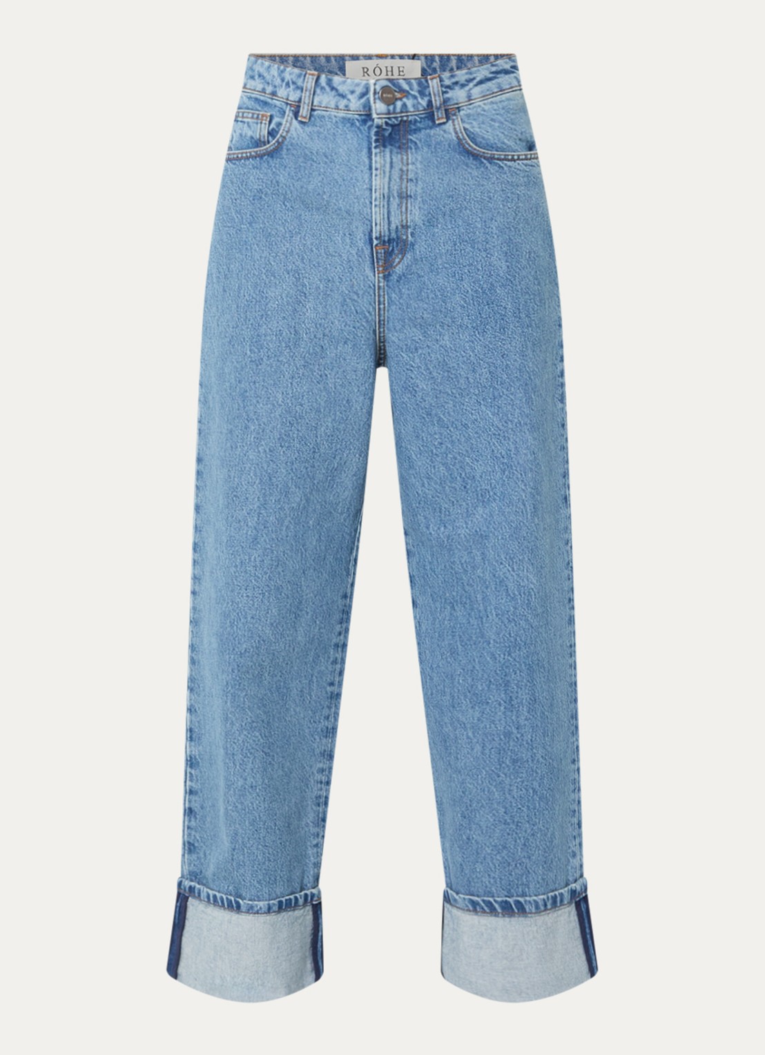 Róhe Rixt low waist loose fit jeans met lichte wassing - voorkant blauw