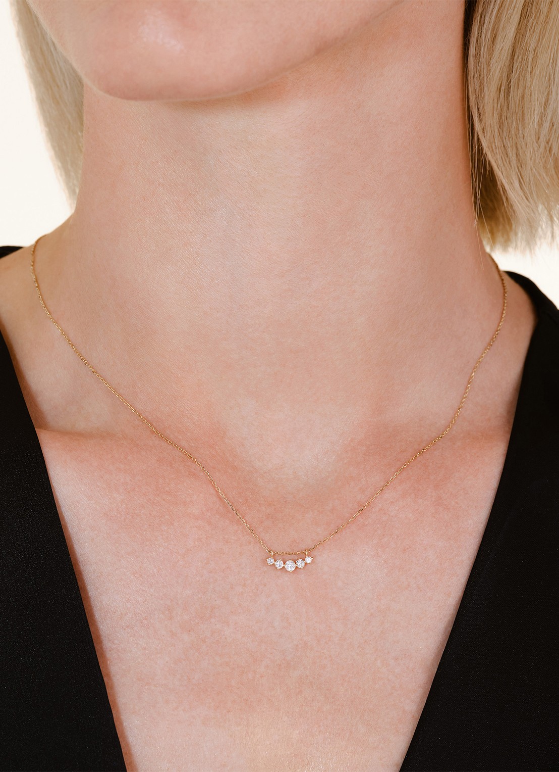 Rosefield 5 Stone ketting van 14 karaat geelgoud - voorkant 2 goud