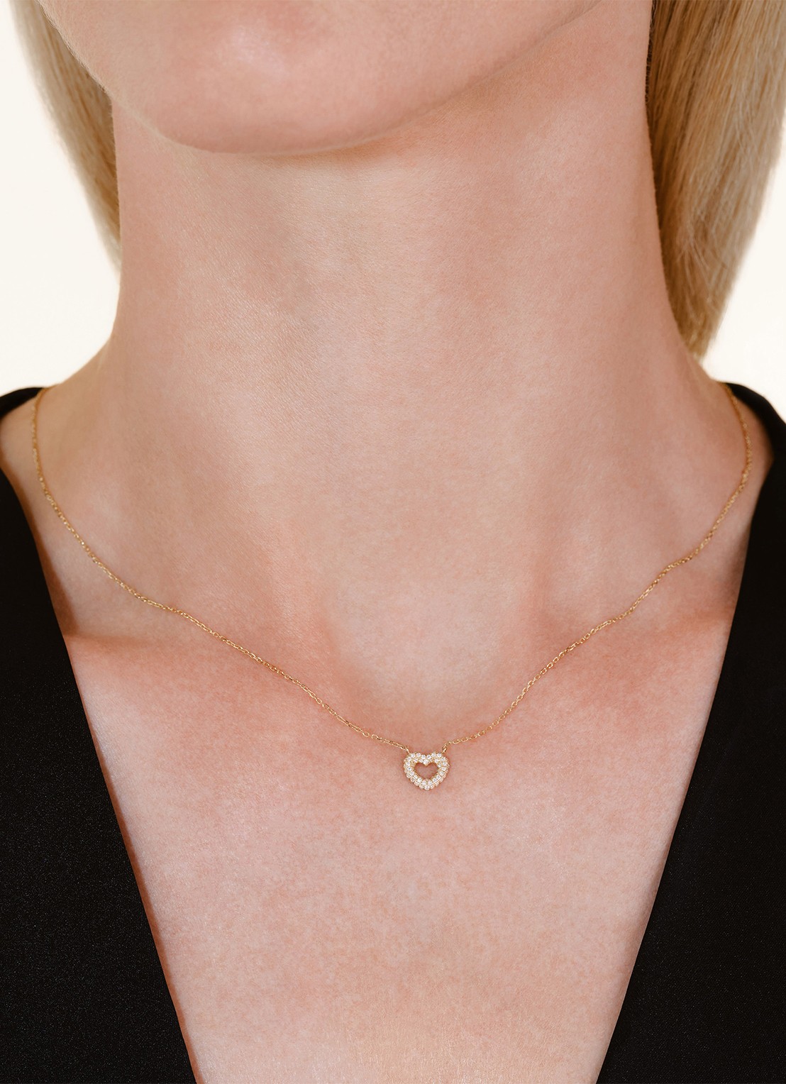 Rosefield Bubble Heart ketting van 14 karaat geelgoud - voorkant 2 goud