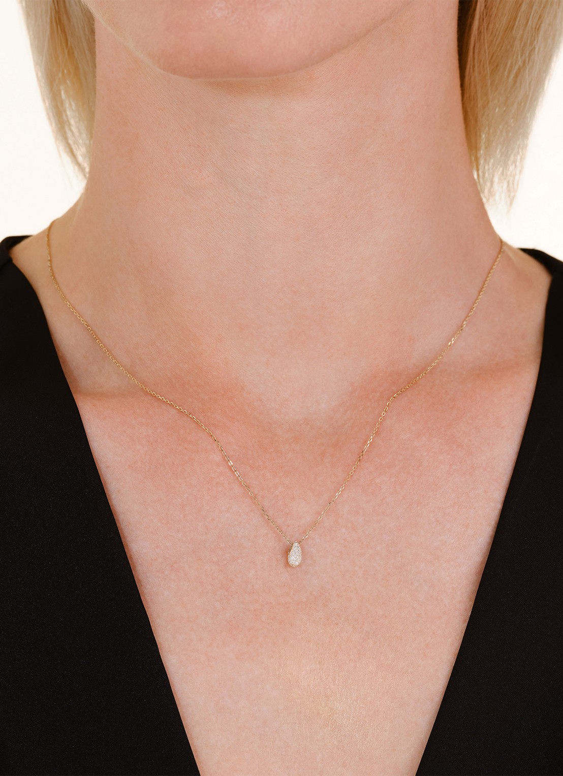 Rosefield Teardrop Pave ketting van 14 karaat geelgoud - voorkant 2 goud