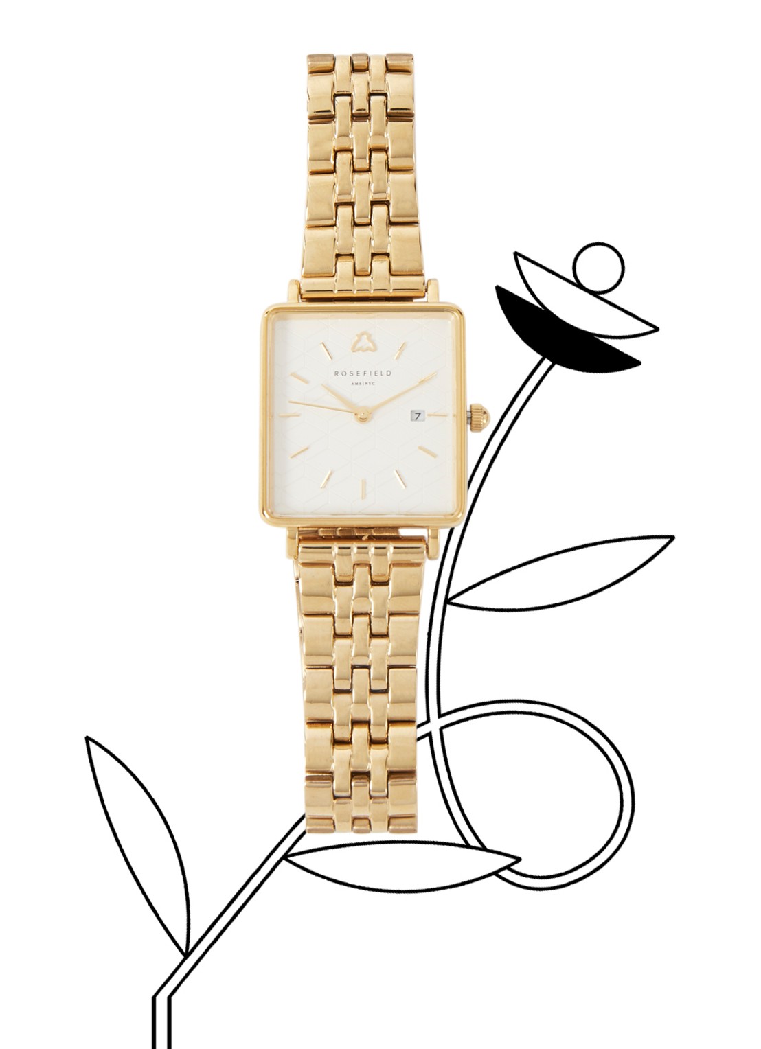 Rosefield The Boxy Honey horloge QBWG-Q045 - voorkant goud