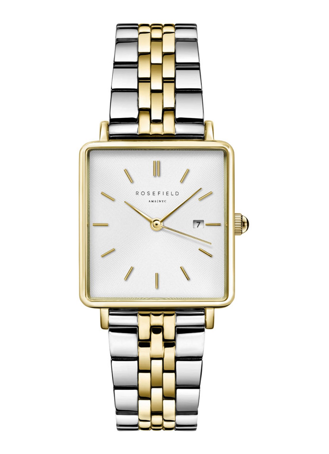 Rosefield The Boxy horloge QVSGD-Q013 - voorkant goud