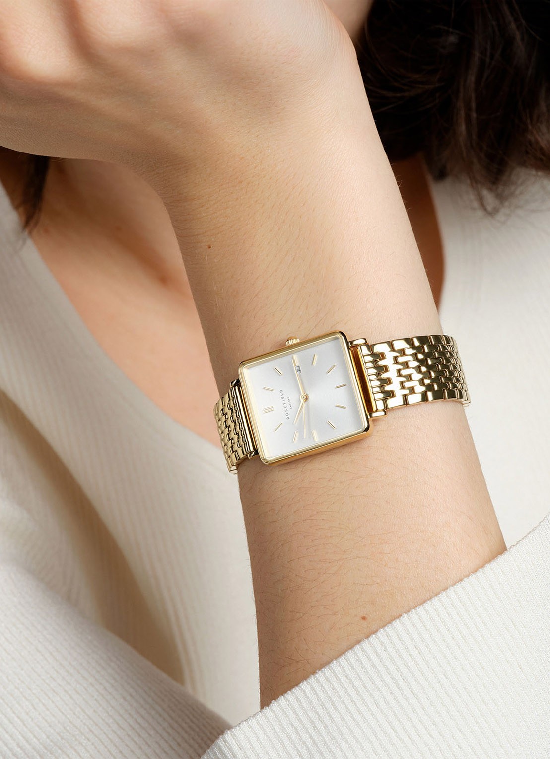 Rosefield The Boxy horloge QWSG-Q09 - voorkant 2 goud