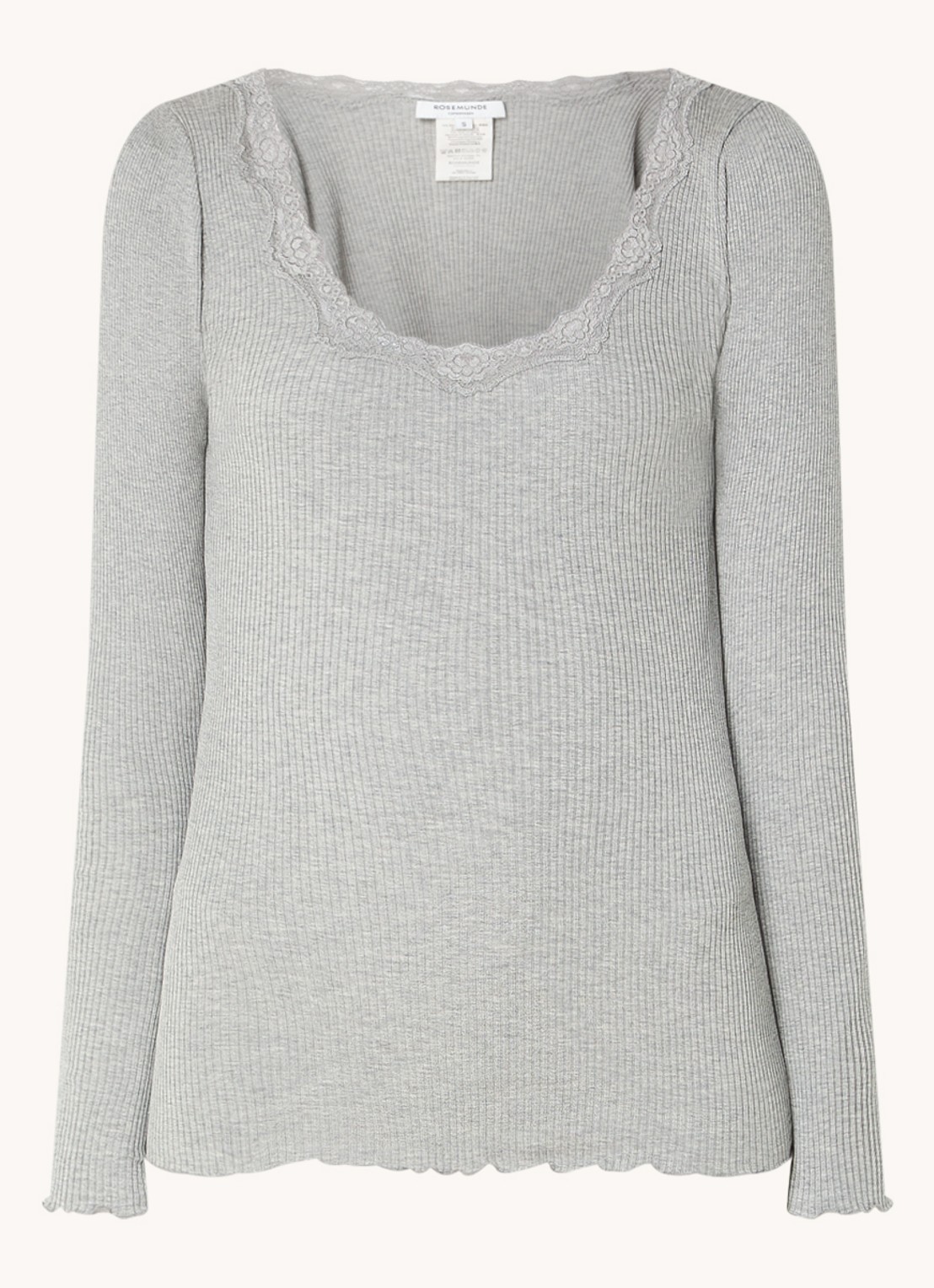 Rosemunde Babette longsleeve in zijdeblend met details van kant - voorkant 3 lichtgrijs