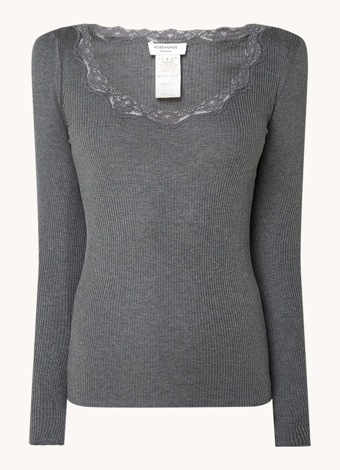 Rosemunde Babette longsleeve in zijdeblend met details van kant - voorkant 2 donkergrijs