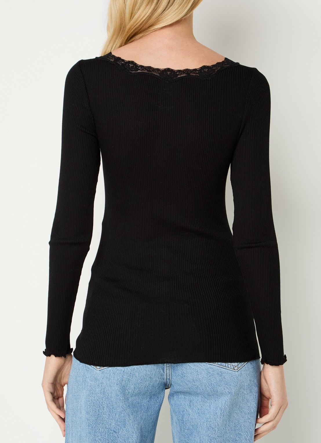 Rosemunde Babette longsleeve in zijdeblend met details van kant - achterkant zwart