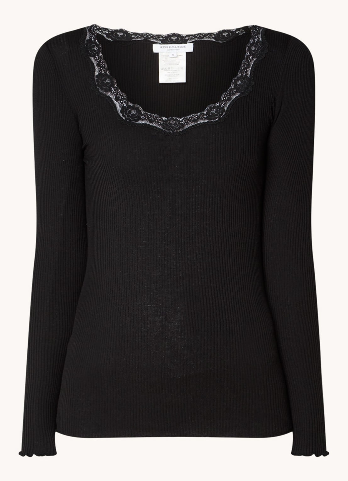 Rosemunde Babette longsleeve in zijdeblend met details van kant - voorkant 2 zwart