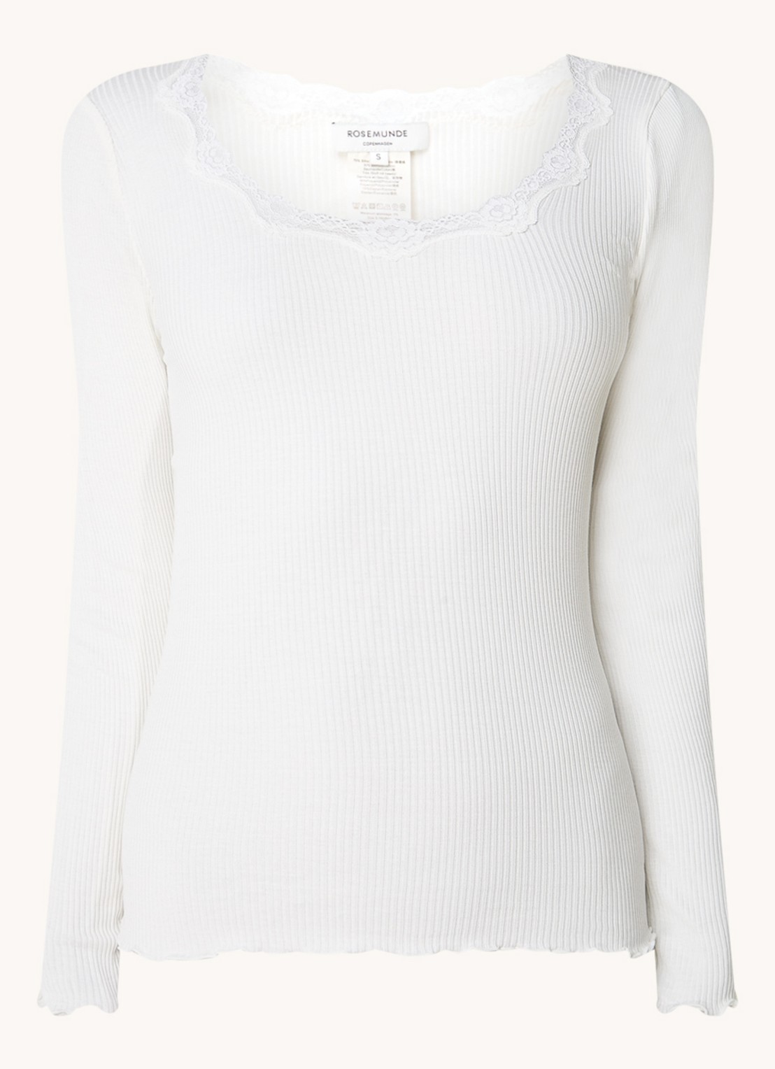 Rosemunde Babette longsleeve in zijdeblend met details van kant - voorkant 3 gebroken wit