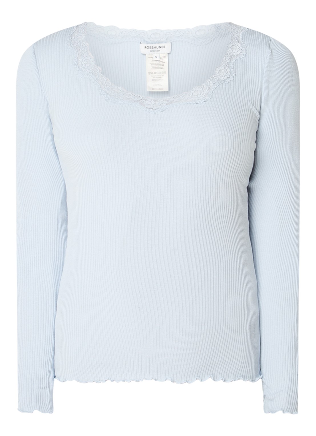 Rosemunde Babette longsleeve in zijdeblend met details van kant - voorkant lichtblauw