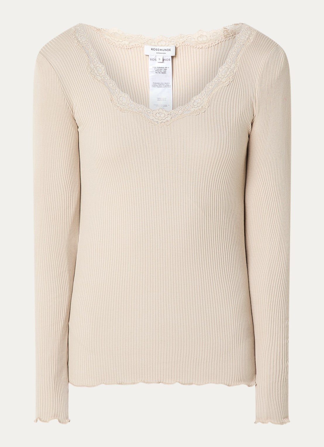 Rosemunde Babette longsleeve in zijdeblend met details van kant - voorkant 3 donkerbeige