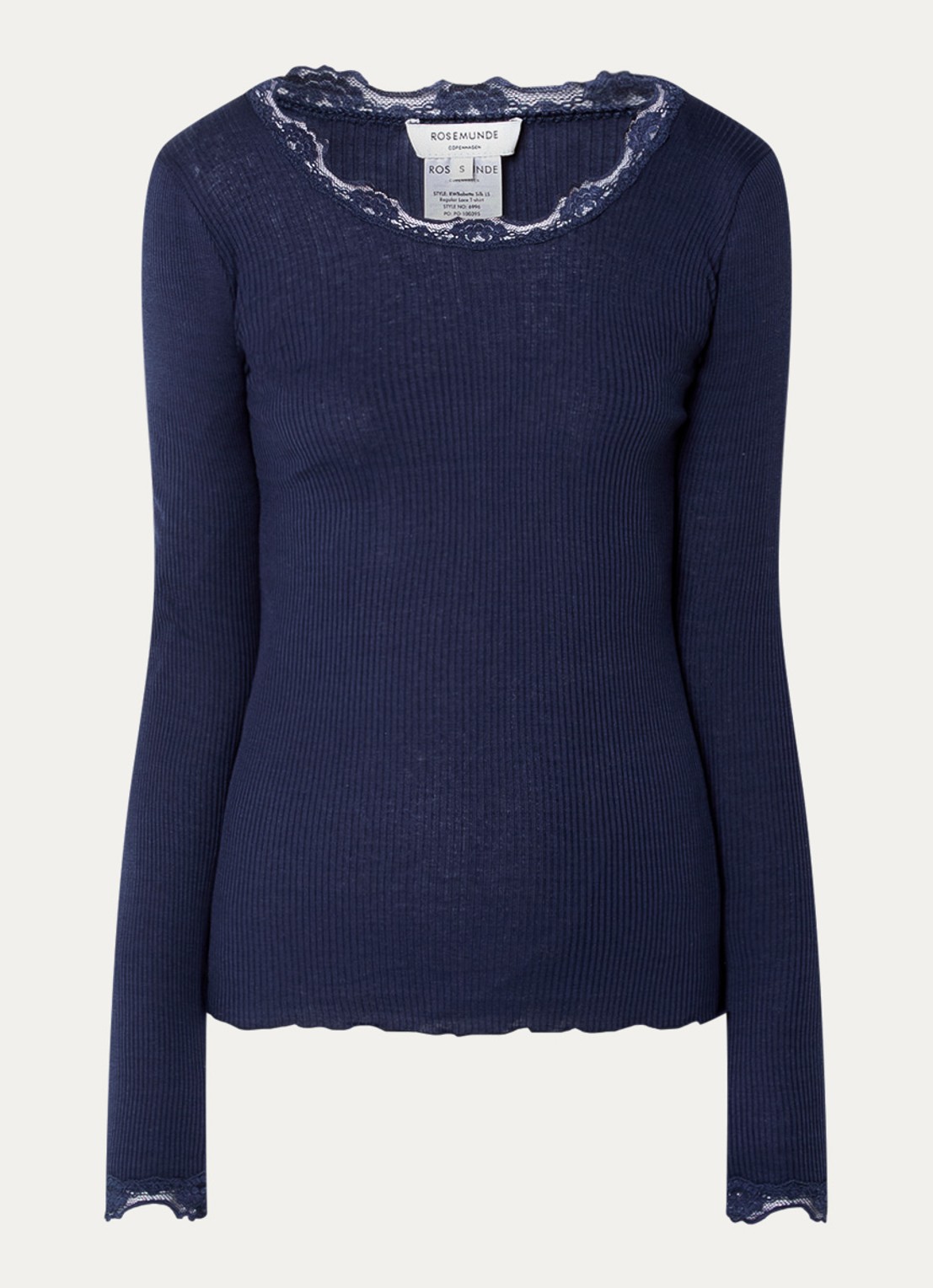 Rosemunde Babette longsleeve in zijdeblend met kant - voorkant donkerblauw