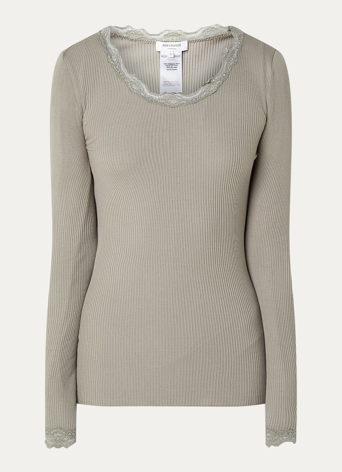 Rosemunde Babette longsleeve in zijdeblend met kant - voorkant 2 lindegroen