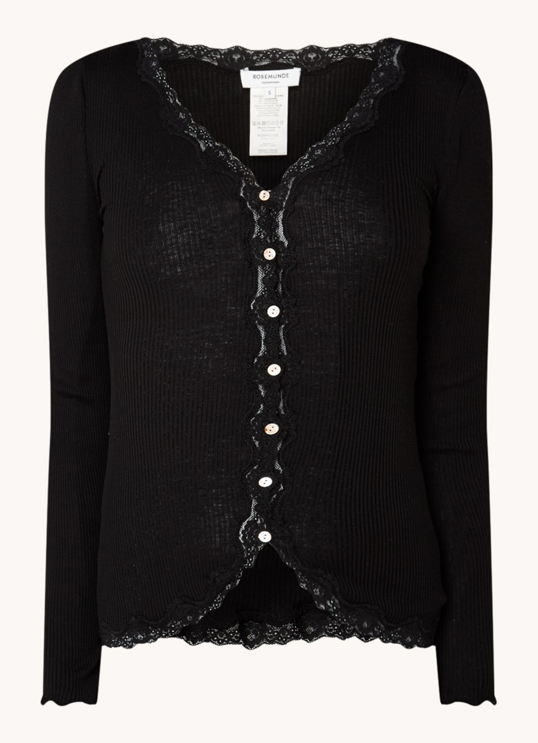 Rosemunde Babette ribgebreid vest in zijdeblend met details van kant - voorkant 2 zwart