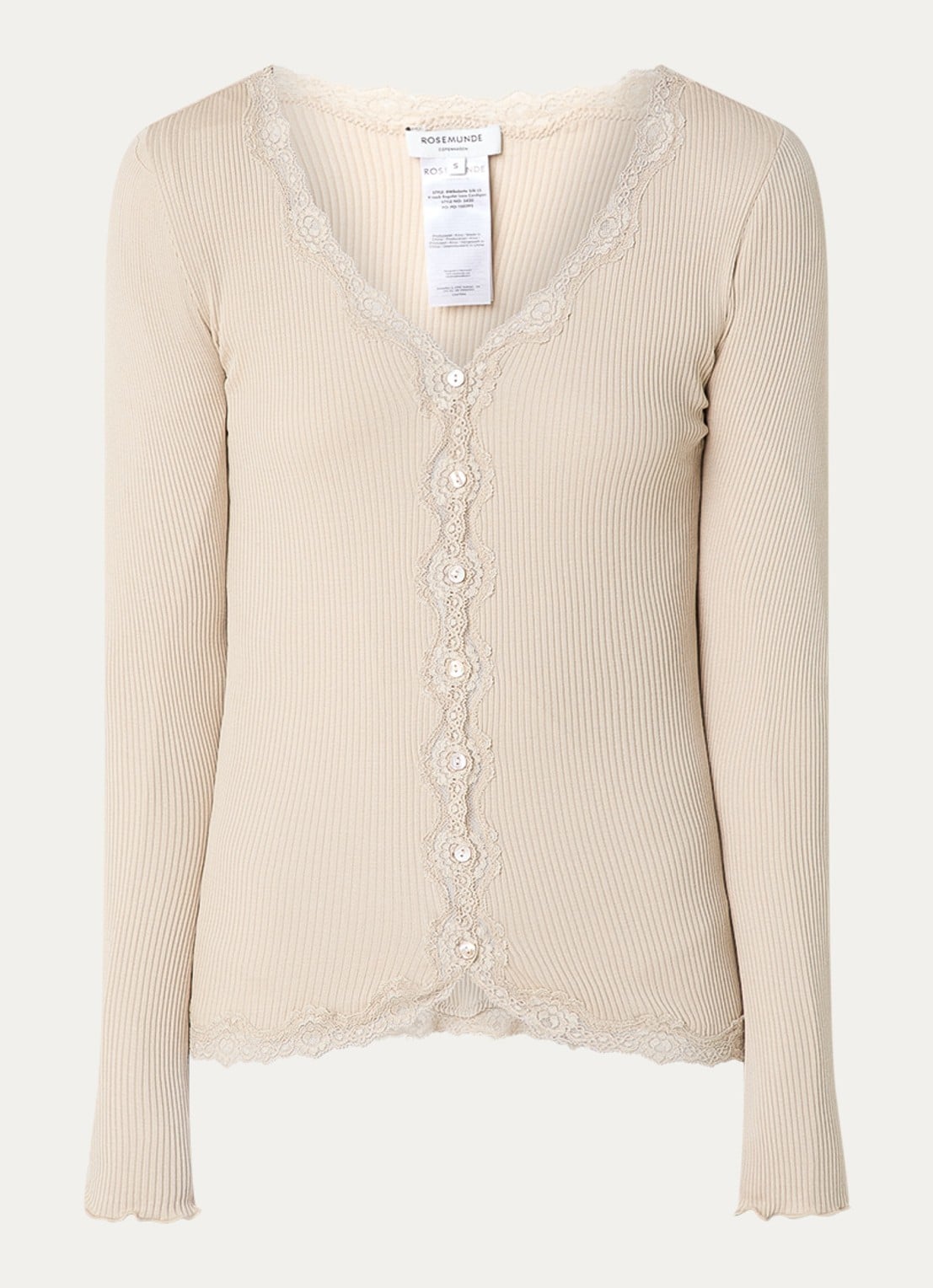 Rosemunde Babette ribgebreid vest in zijdeblend met details van kant - voorkant 3 bruin