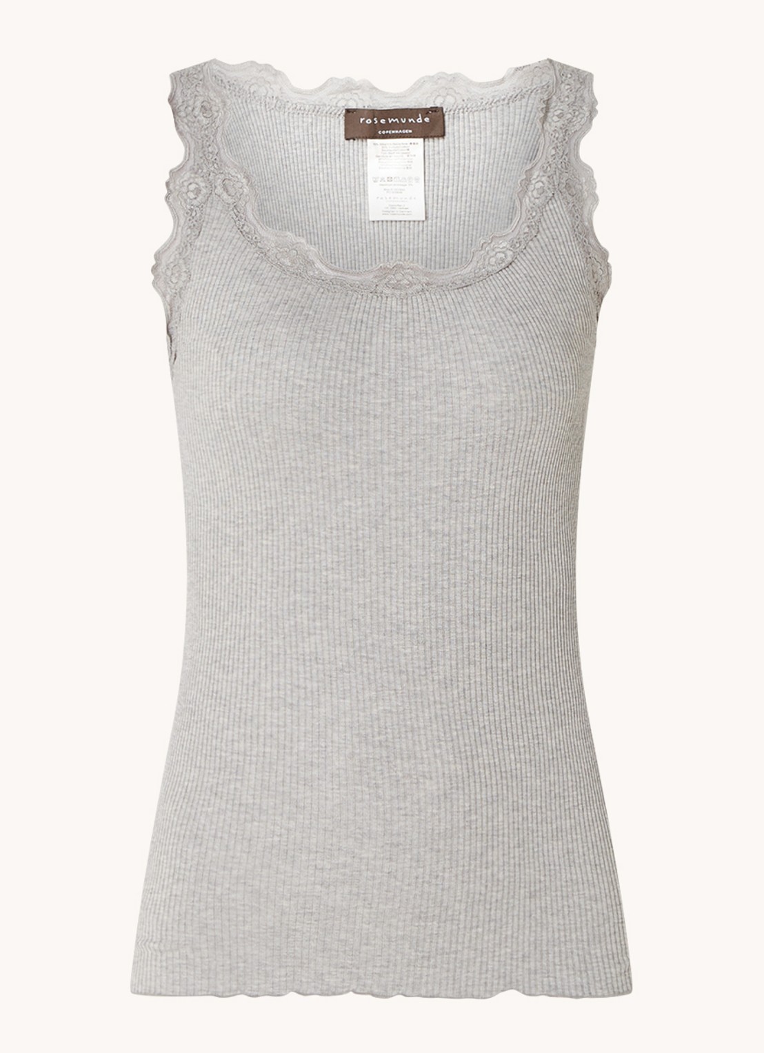 Rosemunde Babette tanktop in zijdeblend met kant - voorkant grijsmele