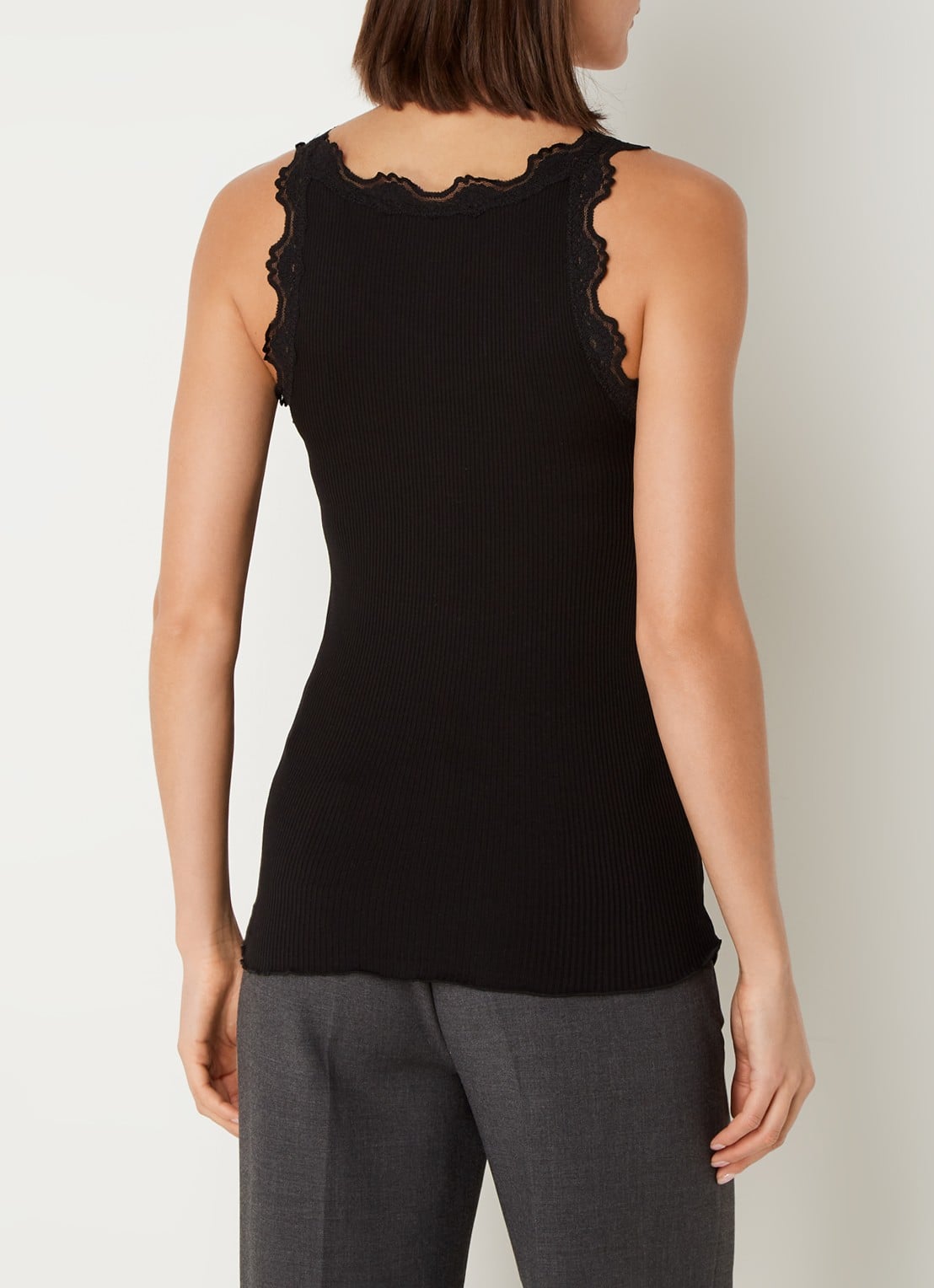 Rosemunde Babette tanktop in zijdeblend met kant - achterkant 3 zwart