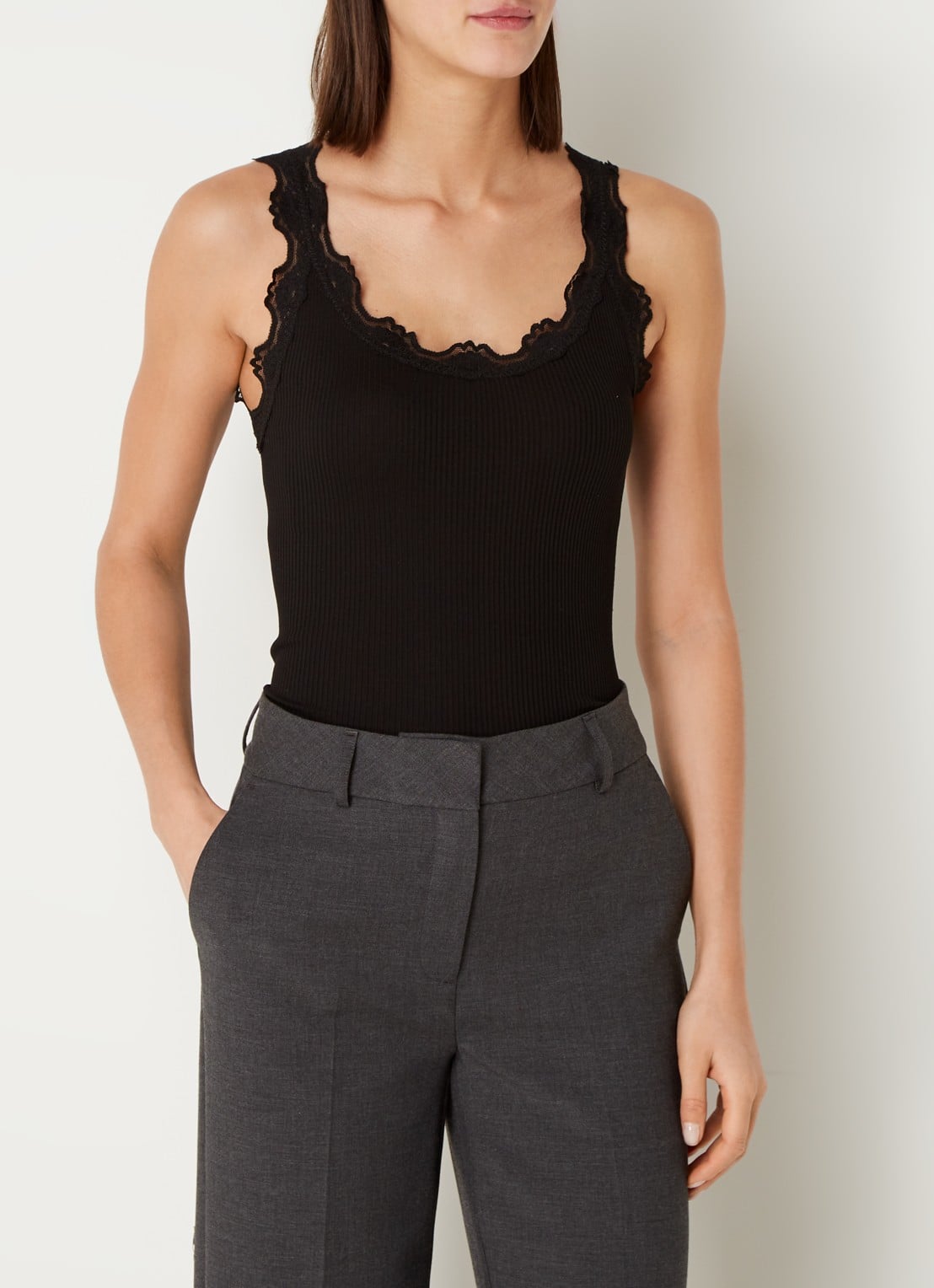 Rosemunde Babette tanktop in zijdeblend met kant - detail 4 zwart