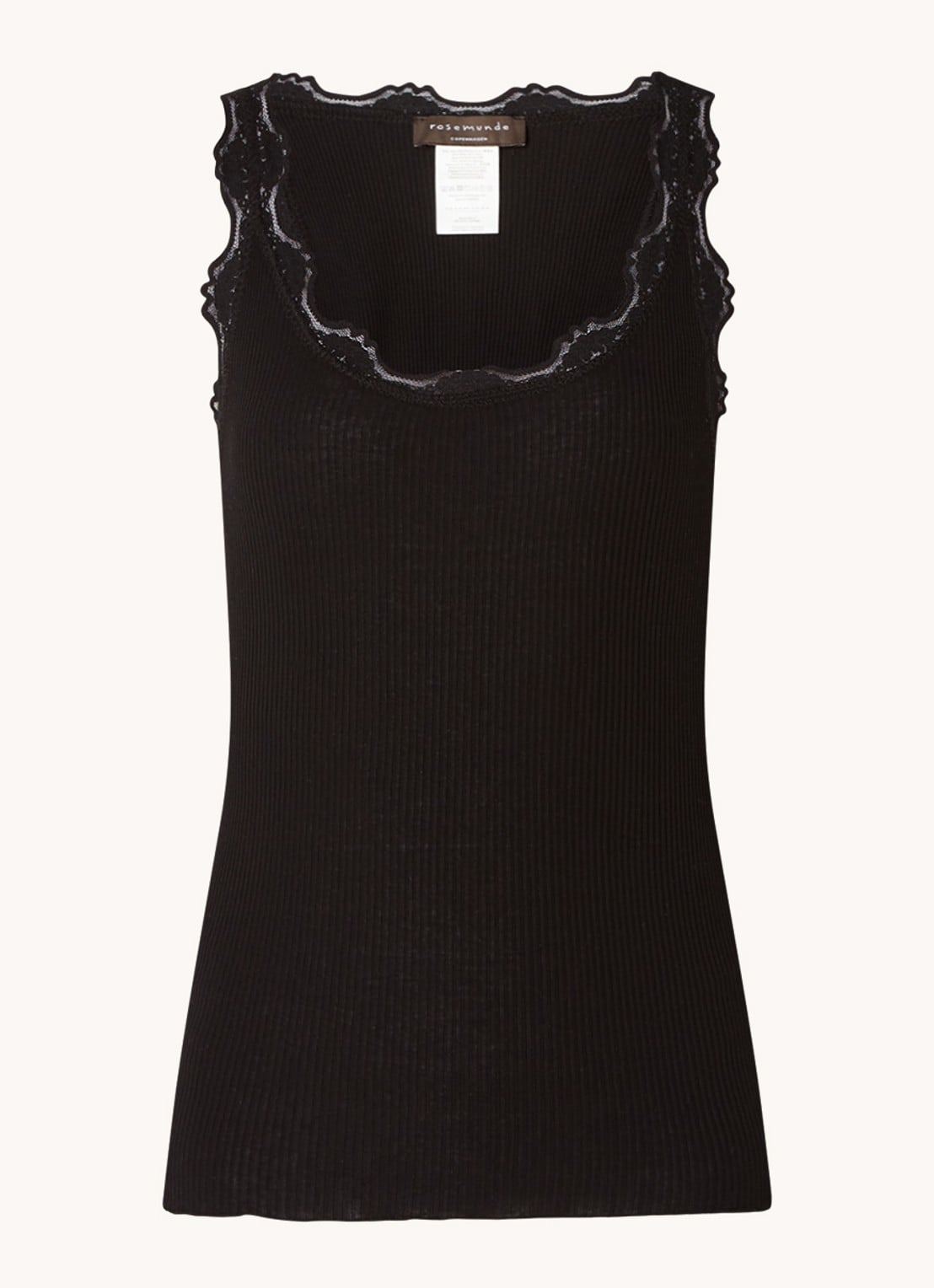 Rosemunde Babette tanktop in zijdeblend met kant - voorkant zwart