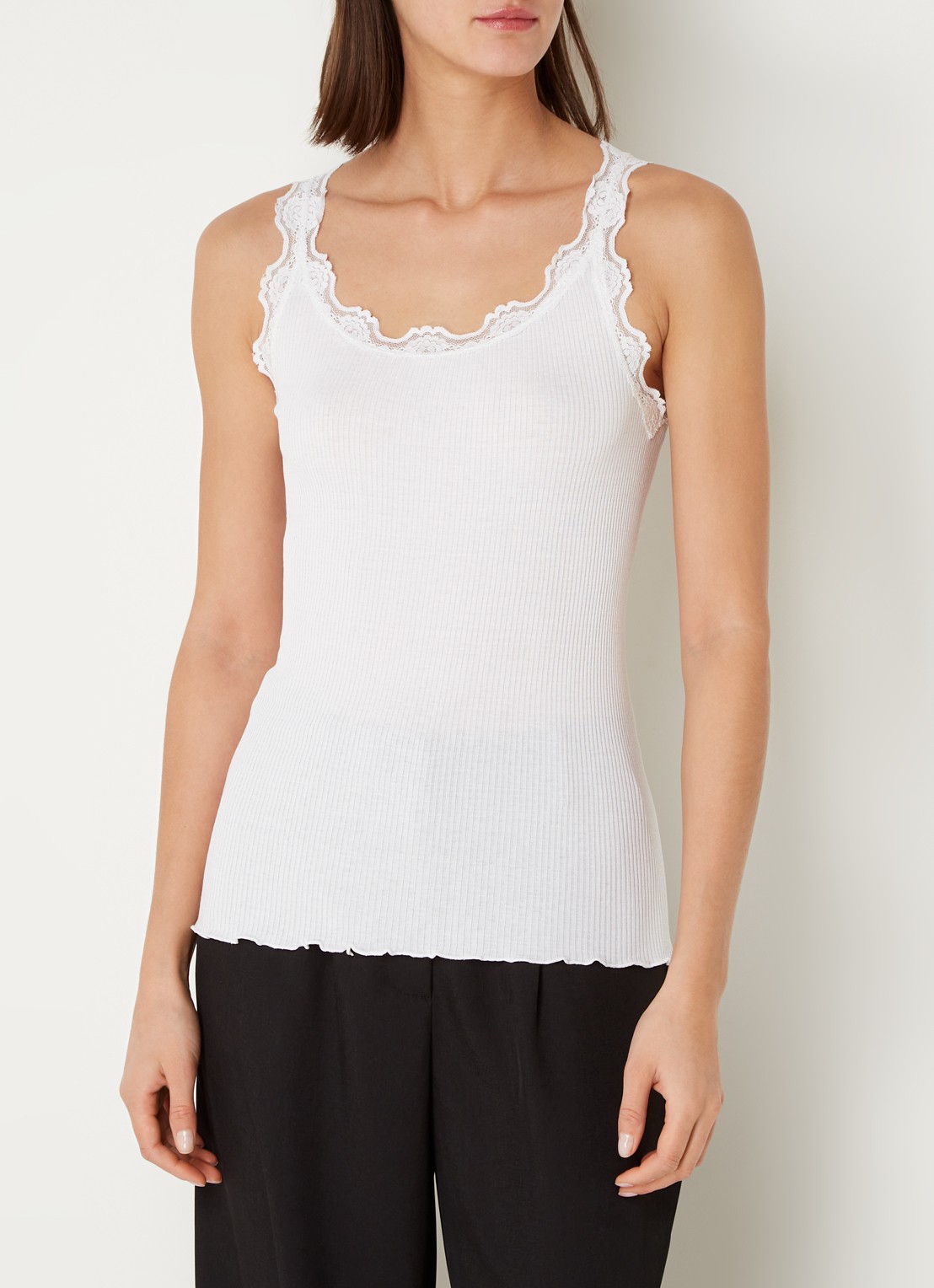Rosemunde Babette tanktop in zijdeblend met kant - detail wit