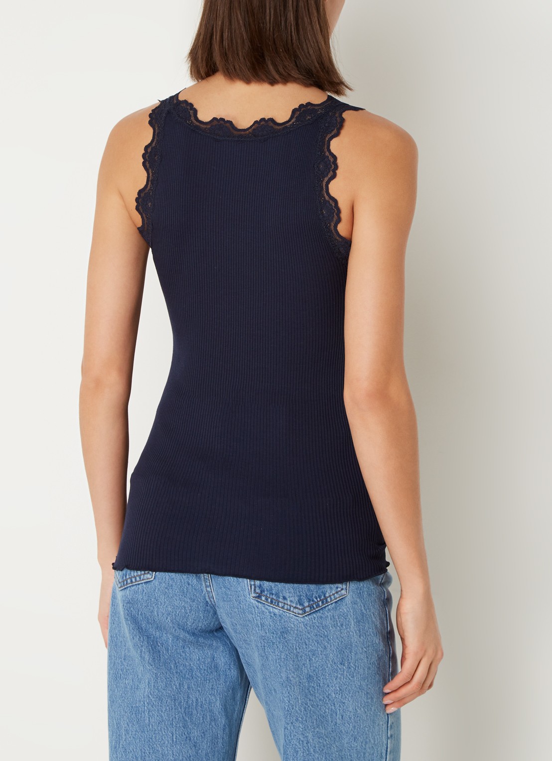 Rosemunde Babette tanktop in zijdeblend met kant - achterkant 3 donkerblauw