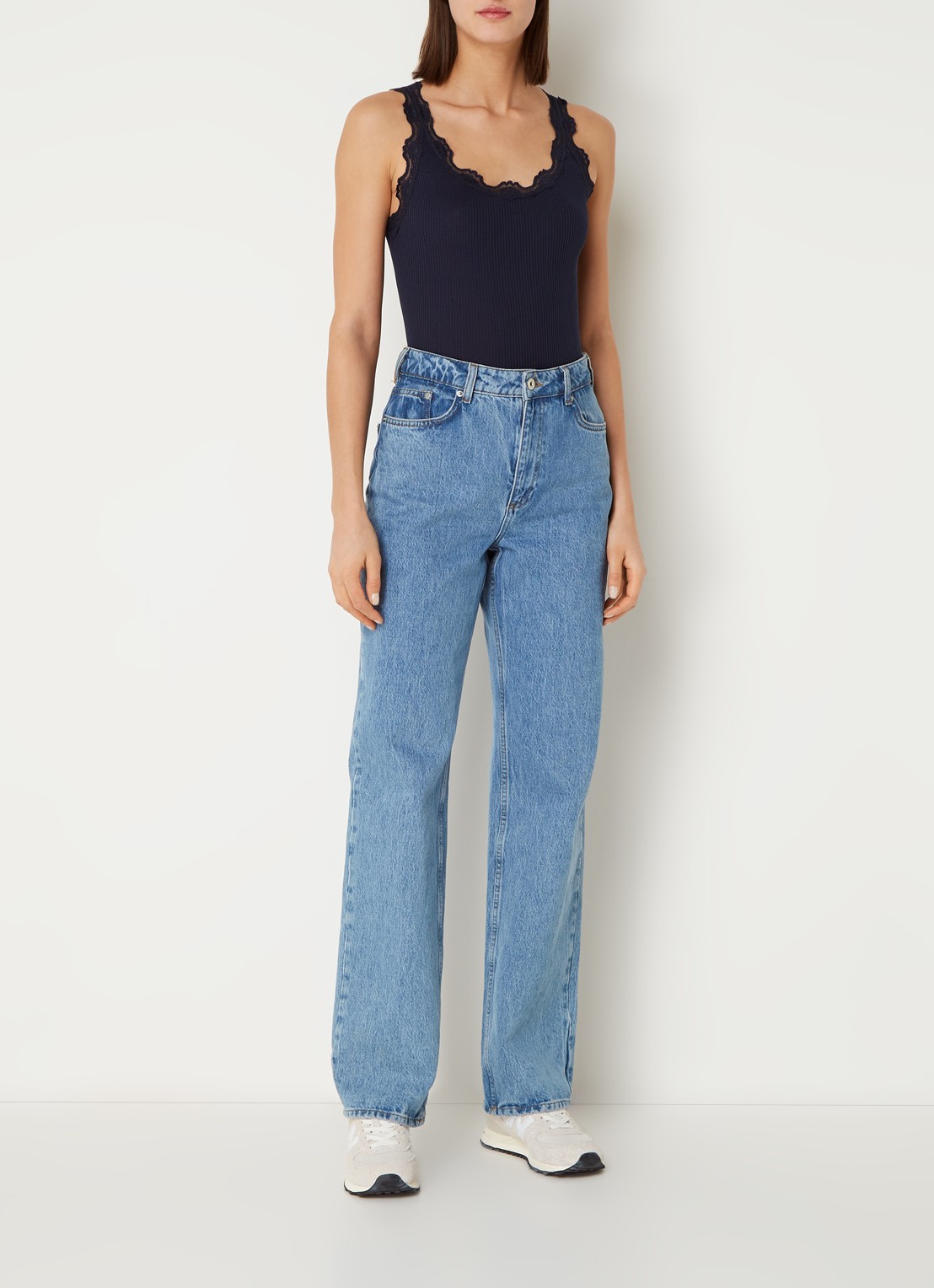 Rosemunde Babette tanktop in zijdeblend met kant - voorkant 2 donkerblauw