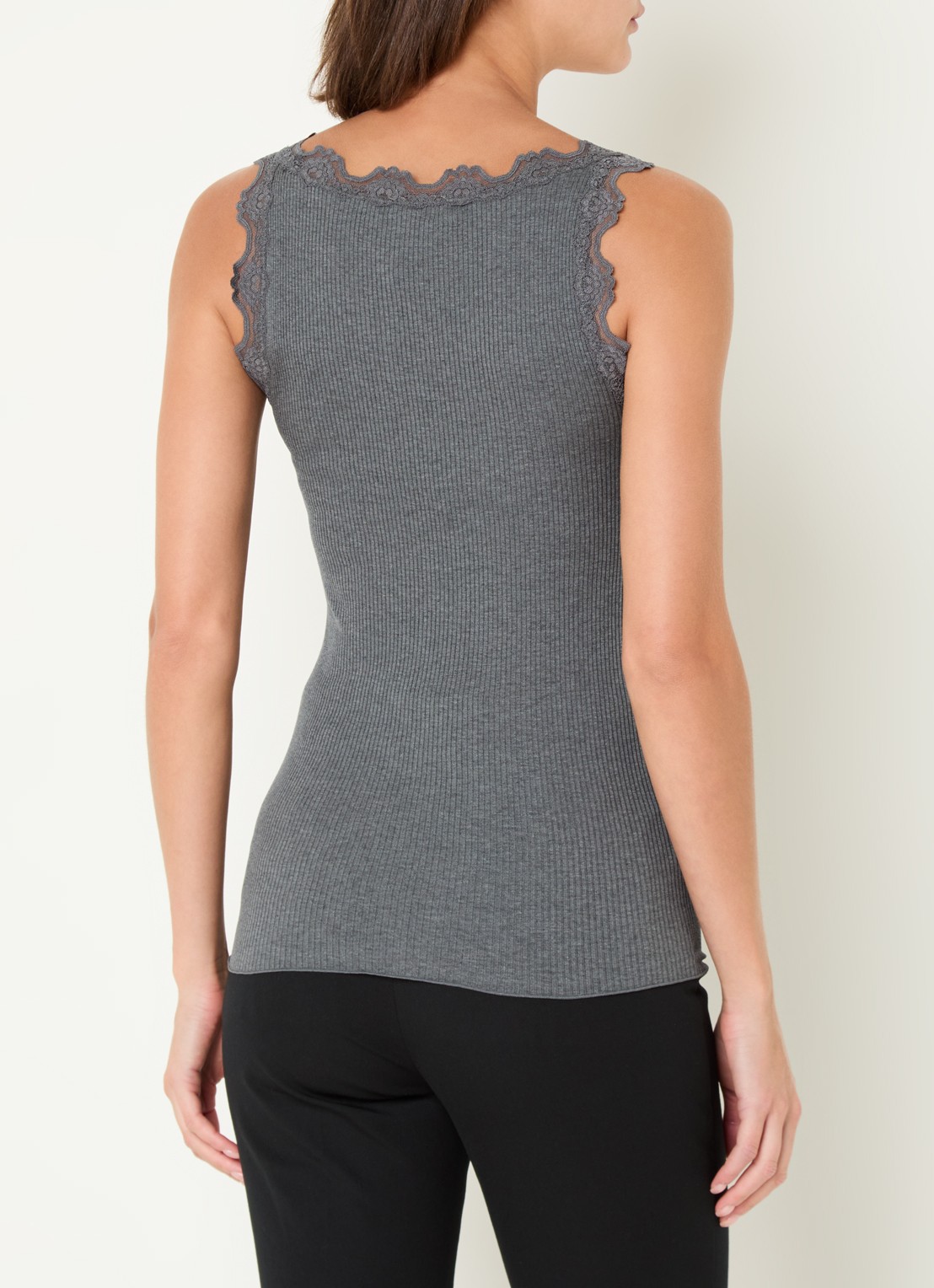 Rosemunde Babette tanktop in zijdeblend met kant - achterkant donkergrijs