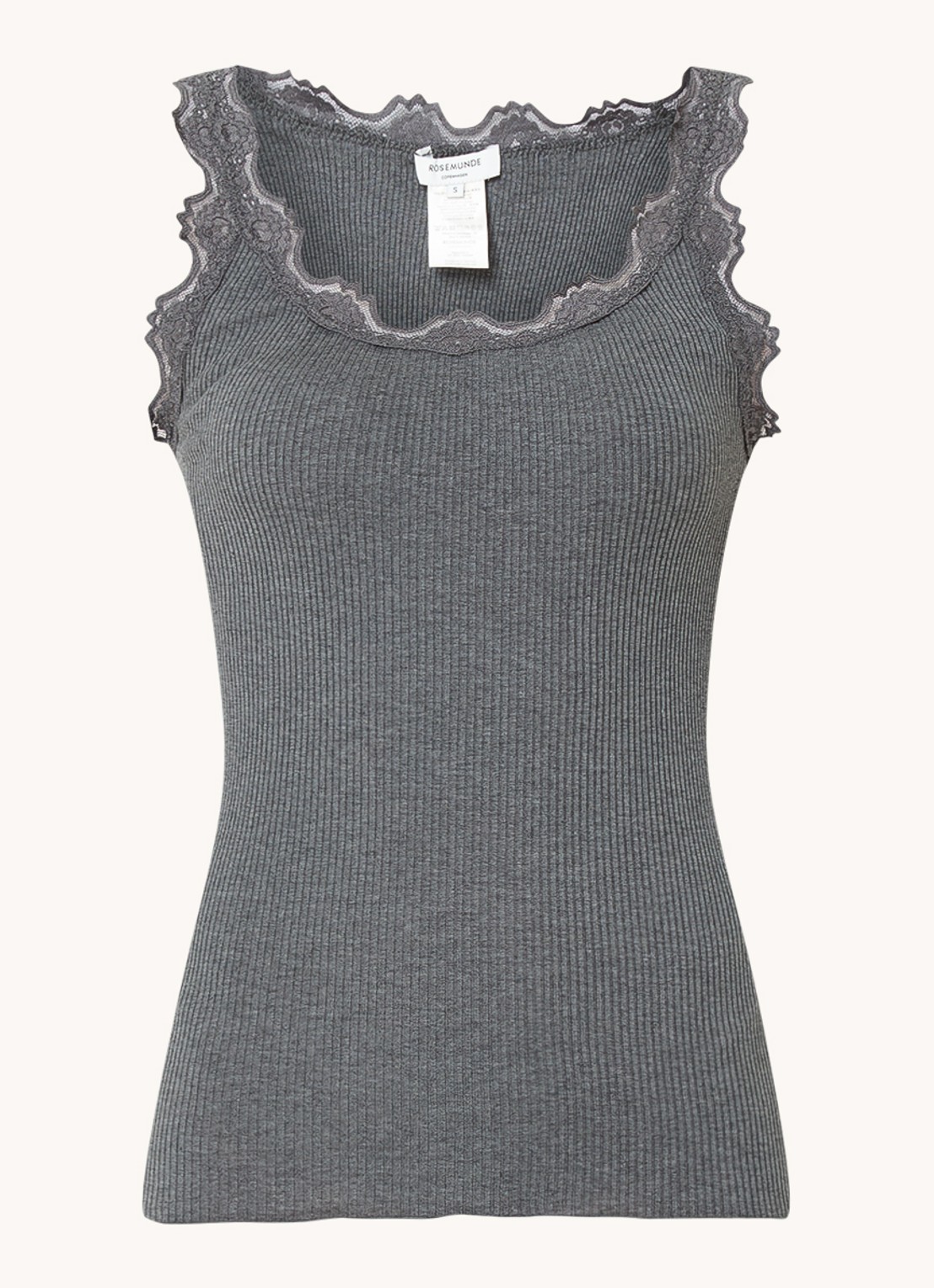 Rosemunde Babette tanktop in zijdeblend met kant - voorkant 3 donkergrijs
