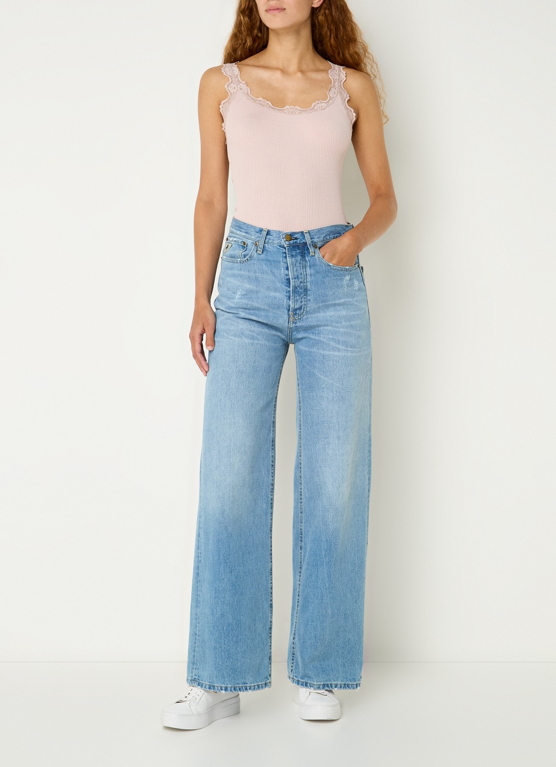 Rosemunde Babette tanktop in zijdeblend met kant - voorkant 3 oudroze