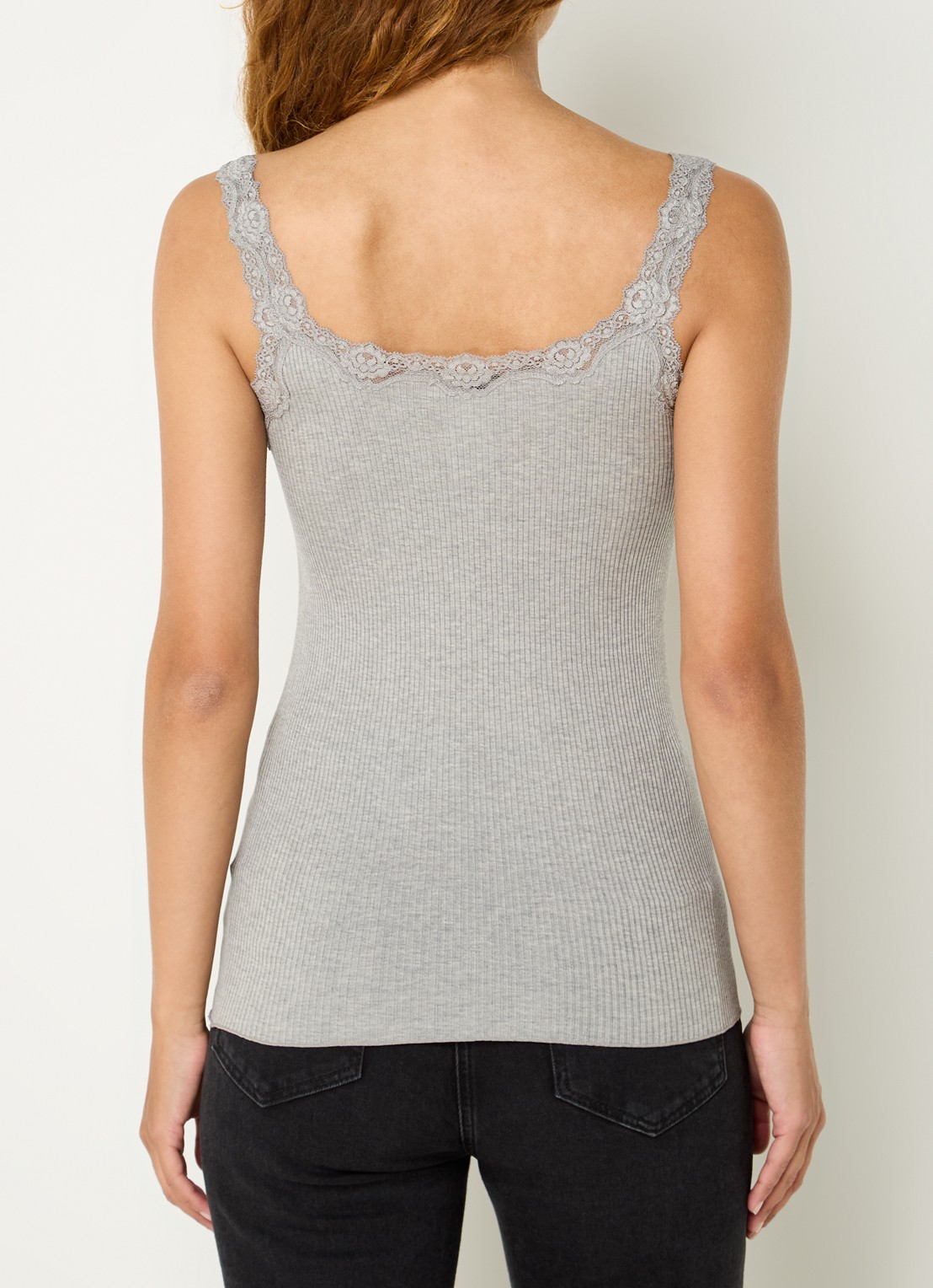 Rosemunde Babette tanktop in zijdeblend met kant - achterkant 4 lichtgrijs