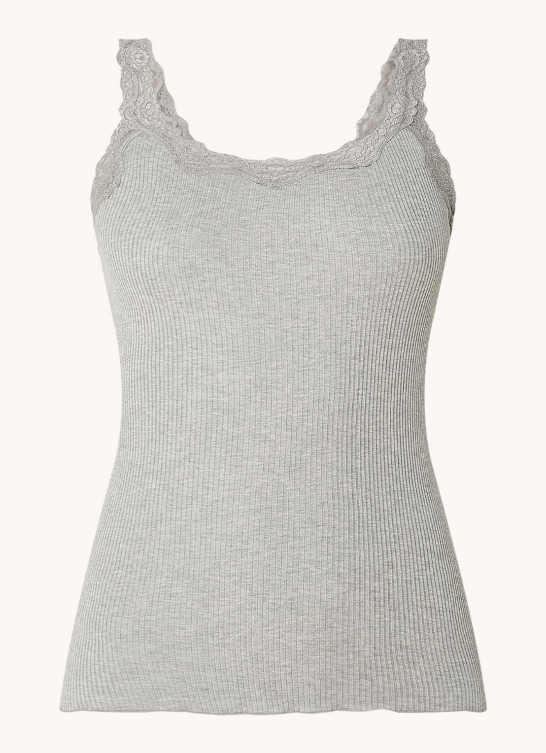 Rosemunde Babette tanktop in zijdeblend met kant - voorkant lichtgrijs
