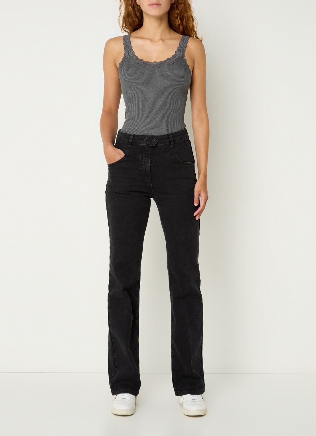 Rosemunde Babette tanktop in zijdeblend met kant - voorkant 4 donkergrijs