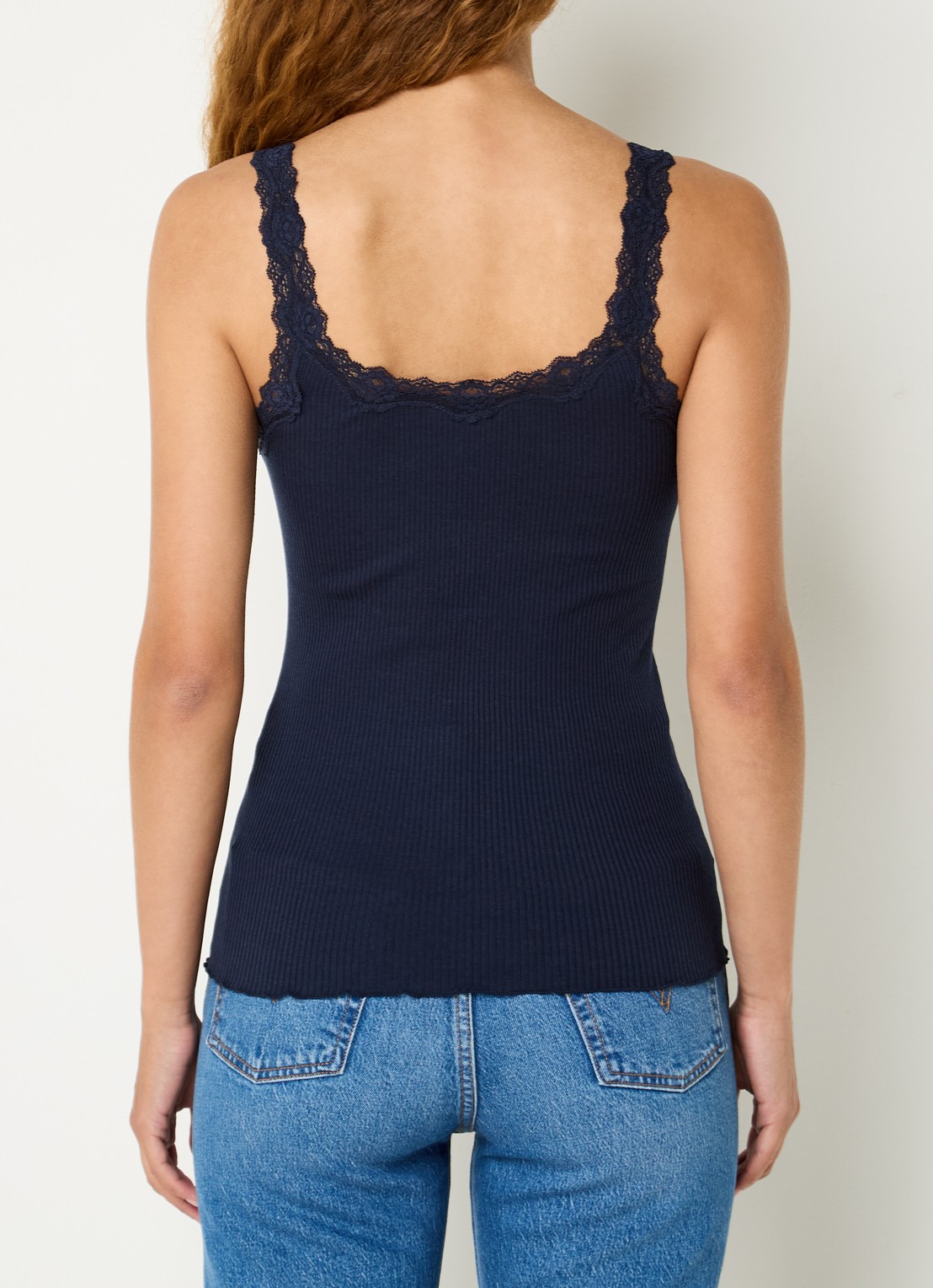 Rosemunde Babette tanktop in zijdeblend met kant - achterkant 3 donkerblauw