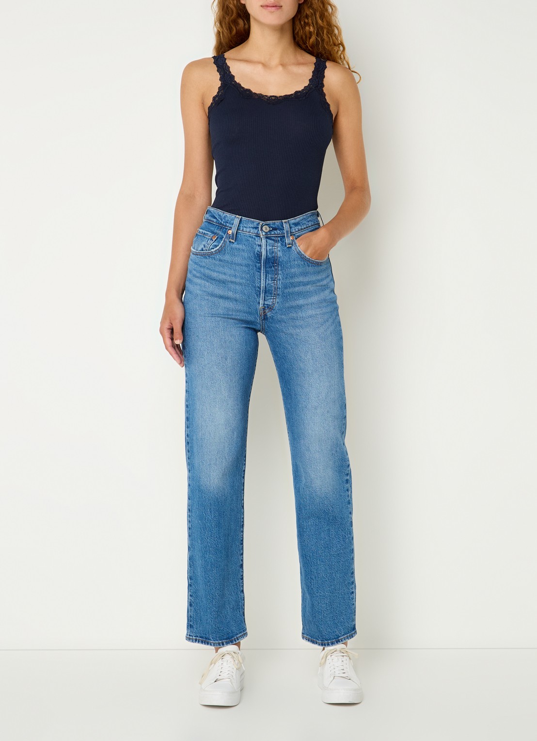 Rosemunde Babette tanktop in zijdeblend met kant - voorkant 2 donkerblauw