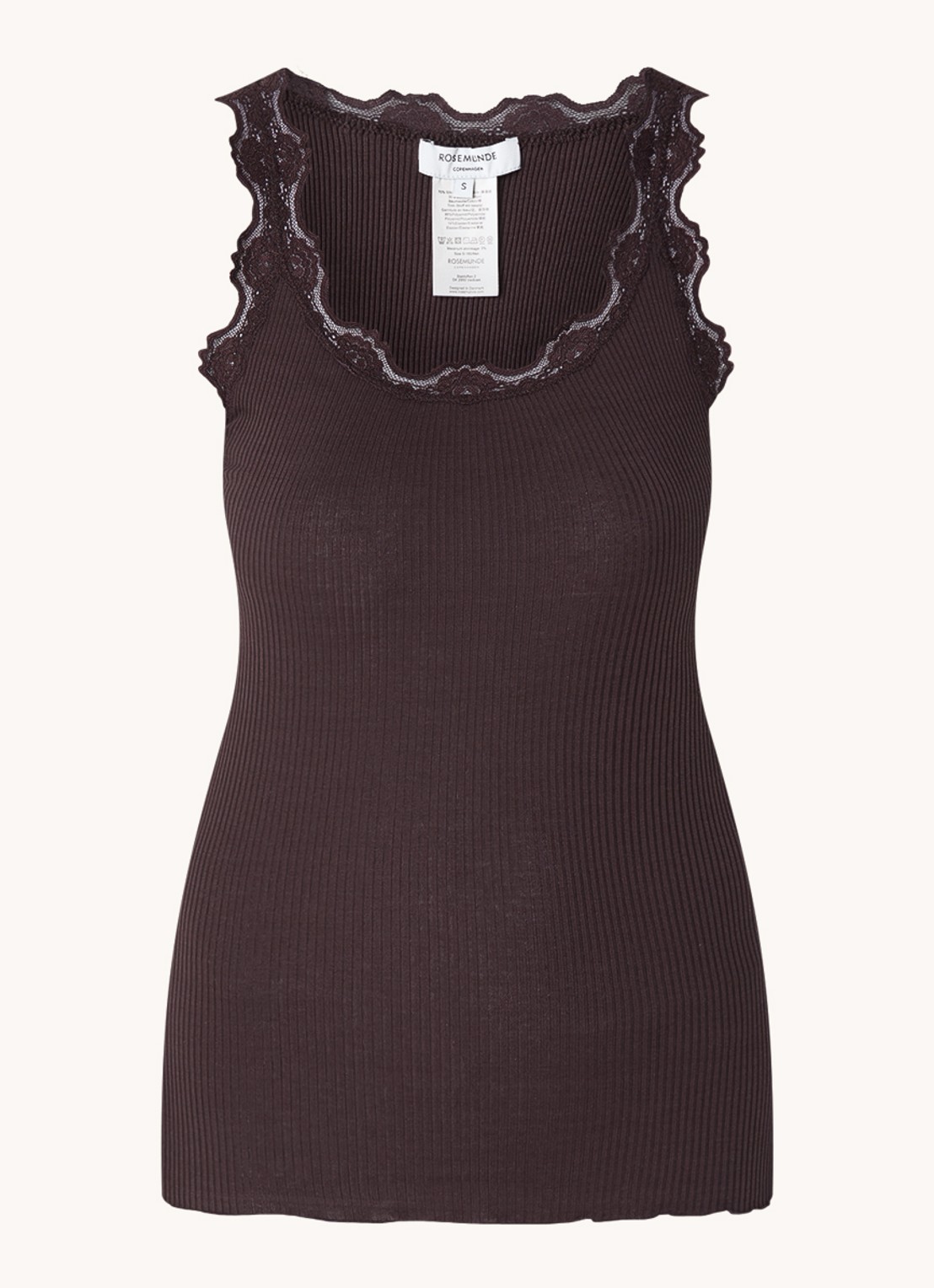 Rosemunde Babette tanktop in zijdeblend met kant - voorkant 3 donkerbruin