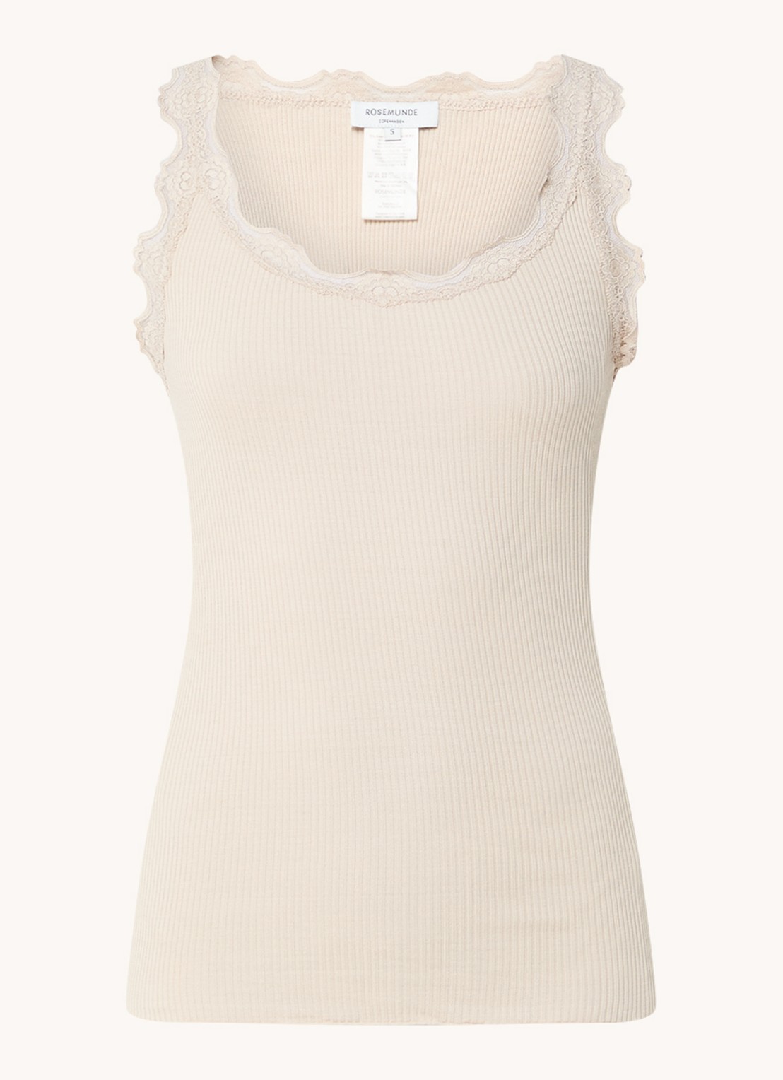 Rosemunde Babette tanktop in zijdeblend met kant - voorkant beige