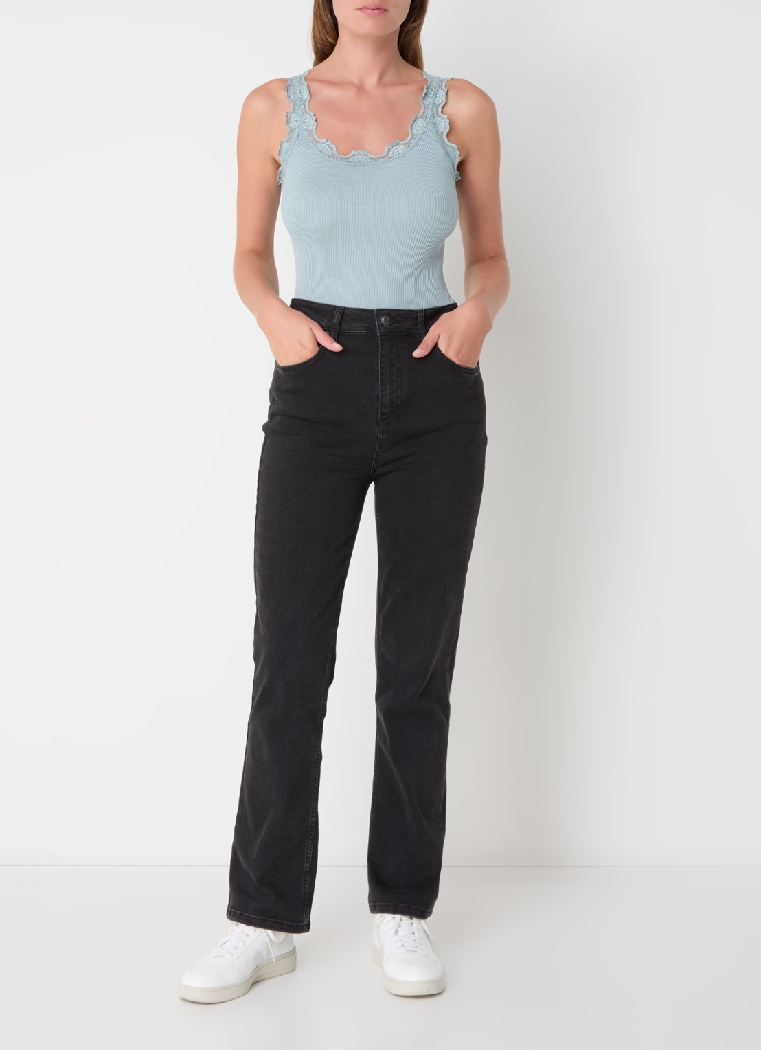 Rosemunde Babette tanktop in zijdeblend met kant - voorkant 4 blauwgrijs