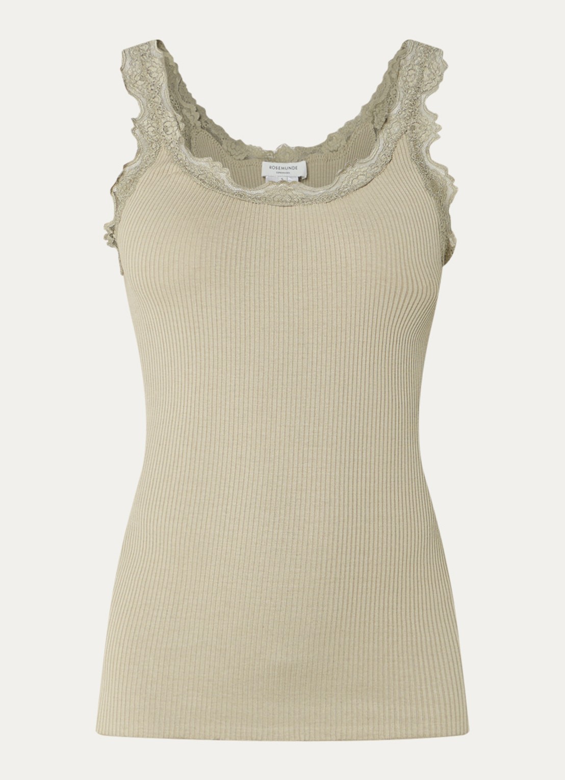 Rosemunde Babette tanktop in zijdeblend met kant - voorkant olijfgroen
