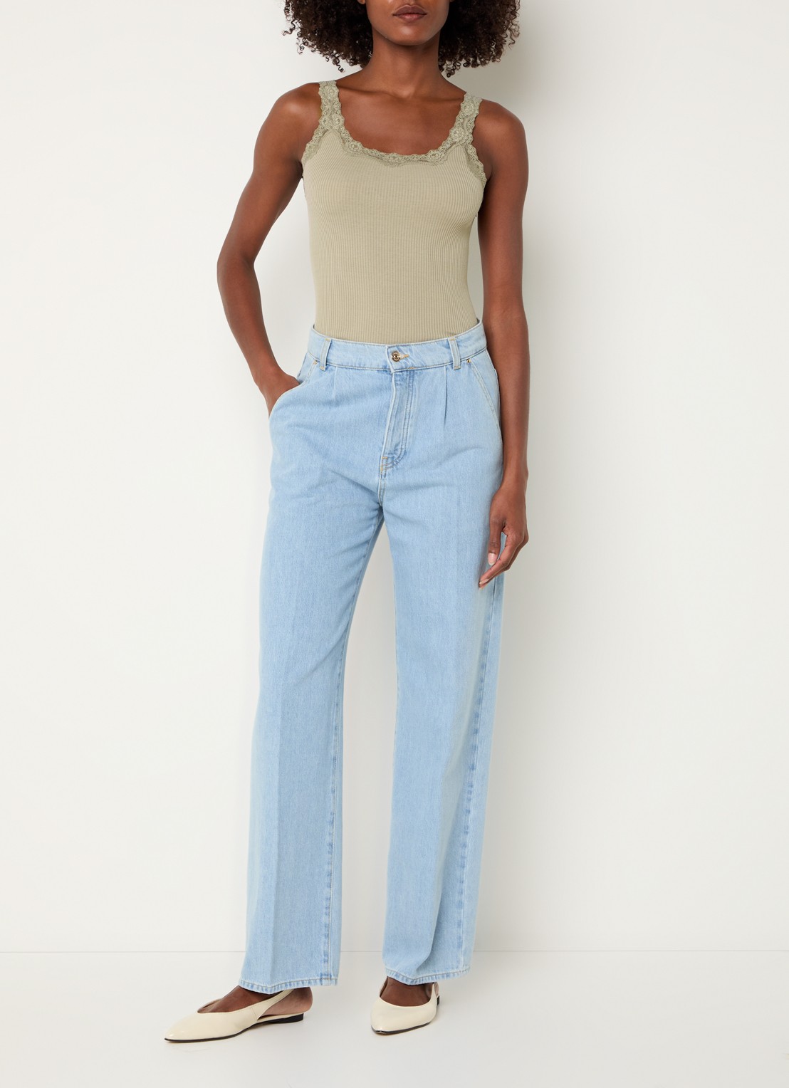 Rosemunde Babette tanktop in zijdeblend met kant - voorkant 4 olijfgroen
