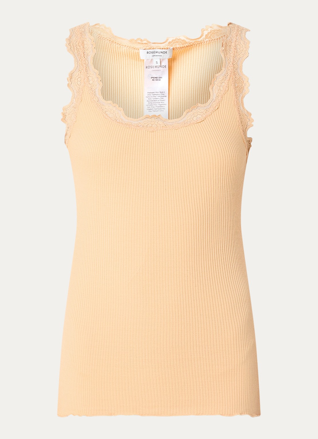 Rosemunde Babette tanktop in zijdeblend met kant - voorkant abrikoos